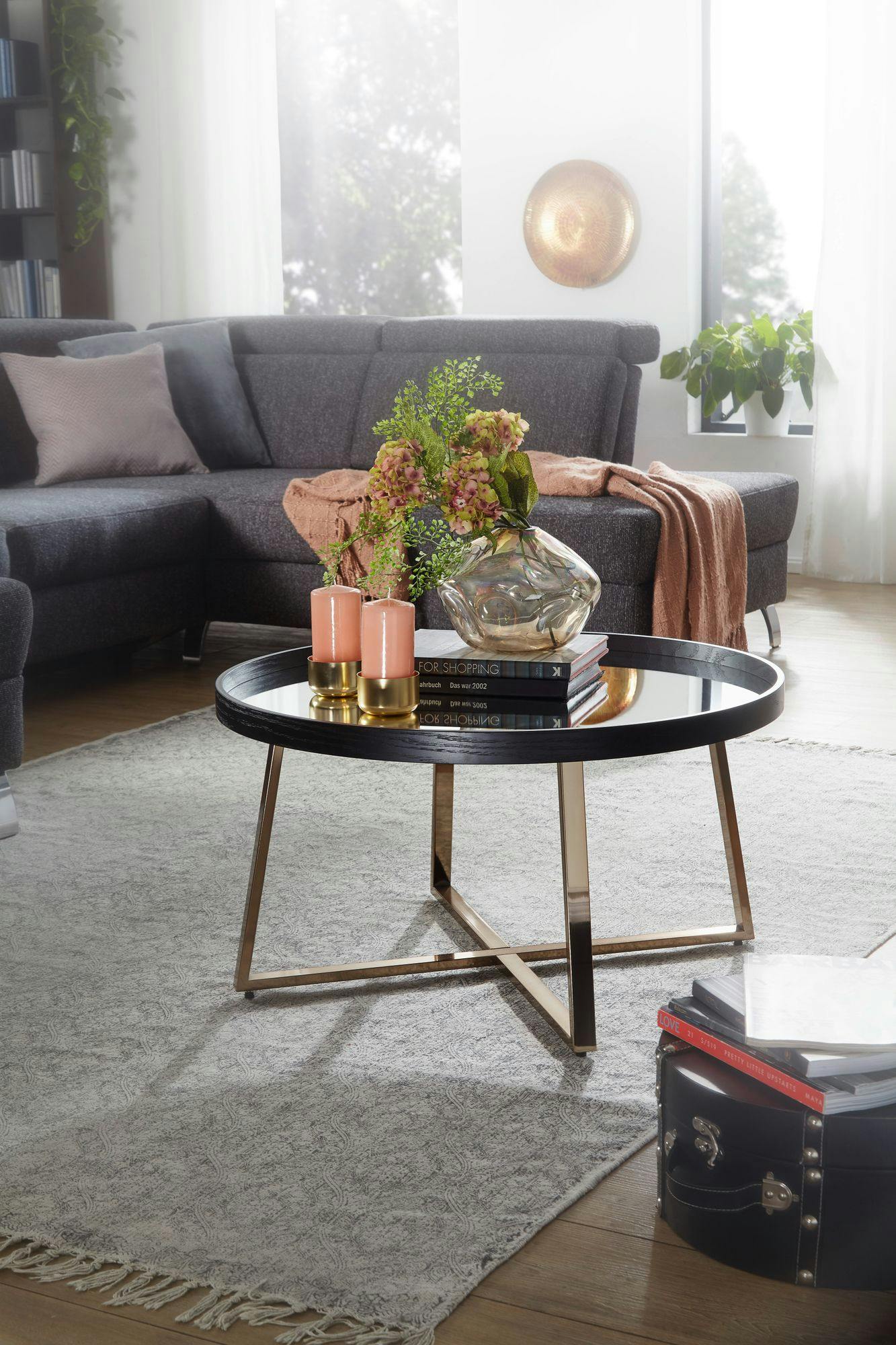 finebuy couchtisch rund gold wohnzimmertisch spiegel glas