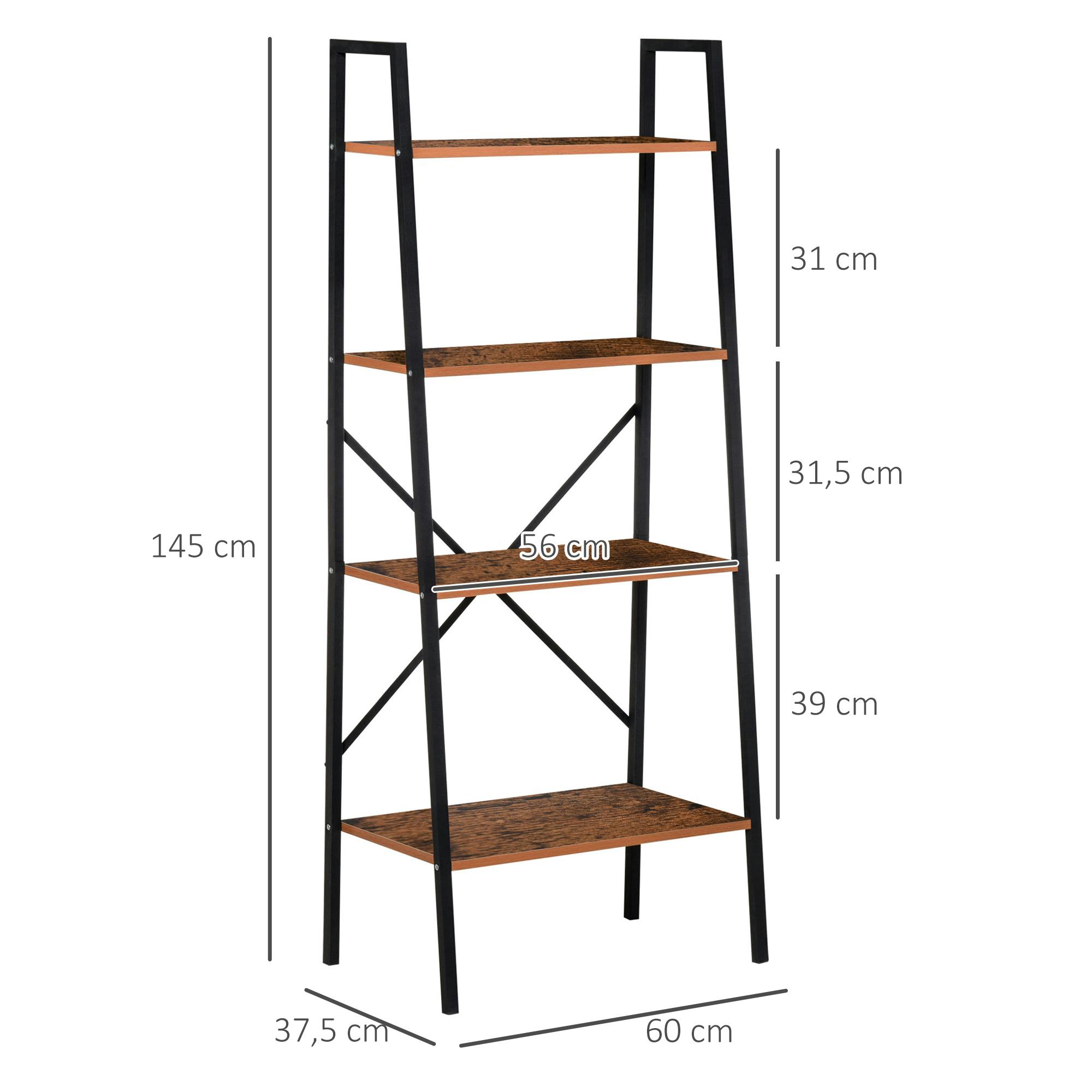 Estantería con escalera de 4 niveles, con marco en forma de A, de bambú, 4  estantes, estante industrial para libros, sala de estar, oficina, color