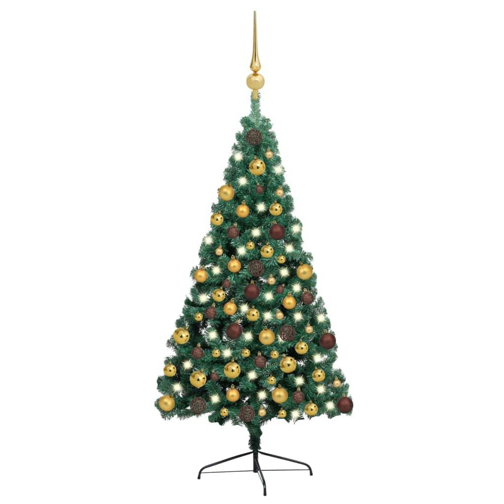 Künstlicher Halber Weihnachtsbaum mit LEDs Schmuck Grün 180 cm METRO