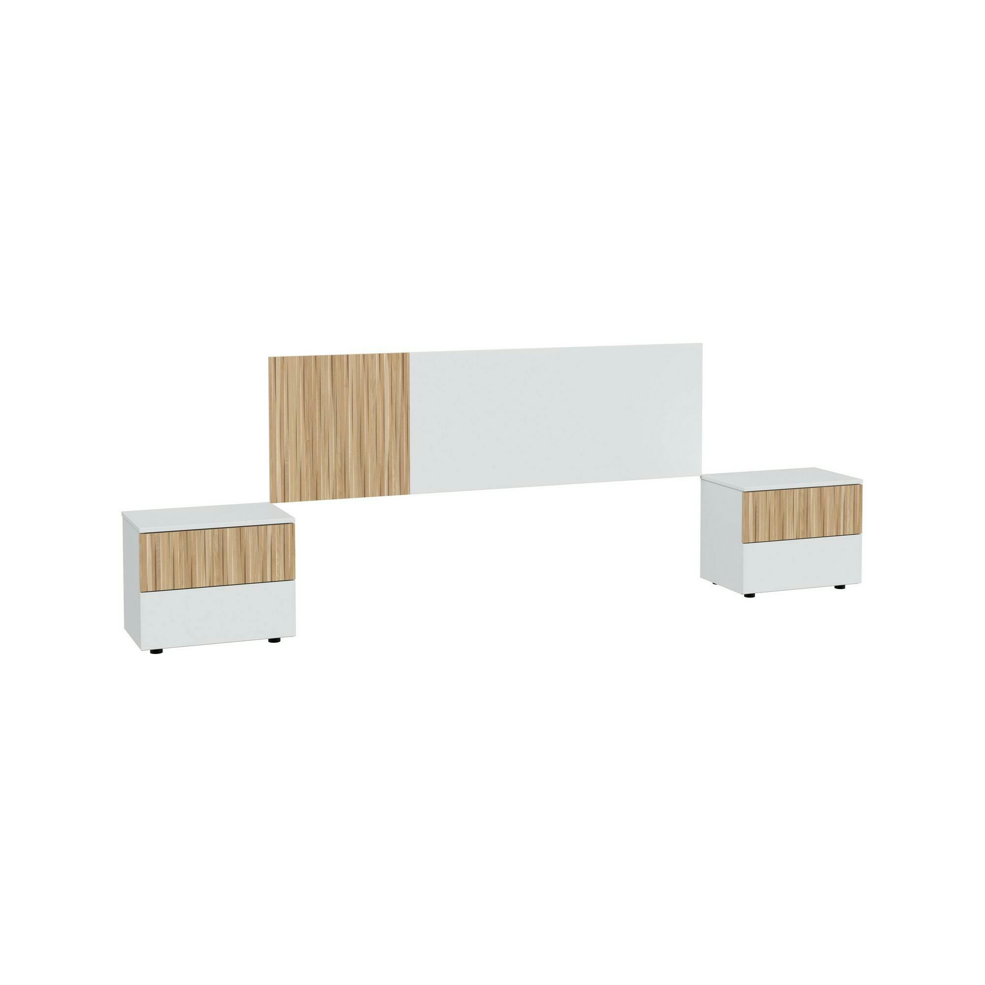 Dmora Testiera letto Yuma, Testata letto con 2 comodini, Set per camera da  letto, 266x34h89 cm, Bianco e Rovere