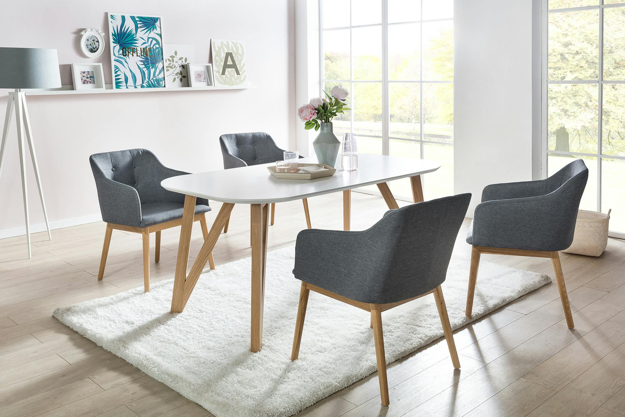 Tischplatte massive MDF SalesFever Esstisch 200x100x76cm Holz | | | METRO skandinavisches Marktplatz Eiche Gestell Design | weiß lackiert
