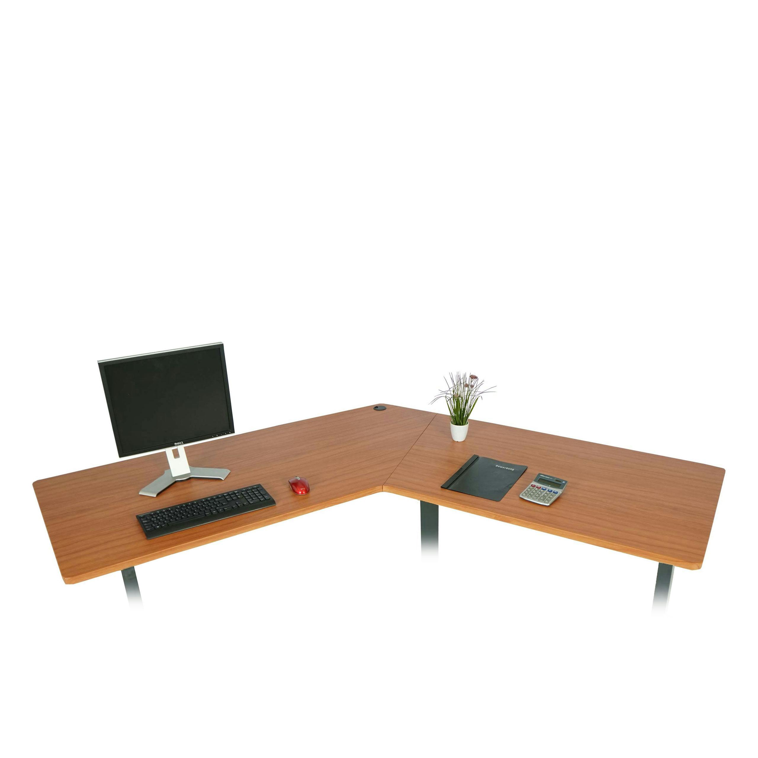 Eck-Schreibtisch HWC-D40, Computertisch, elektrisch höhenverstellbar  178x178cm 84kg ~ natur, schwarz von Heute-Wohnen