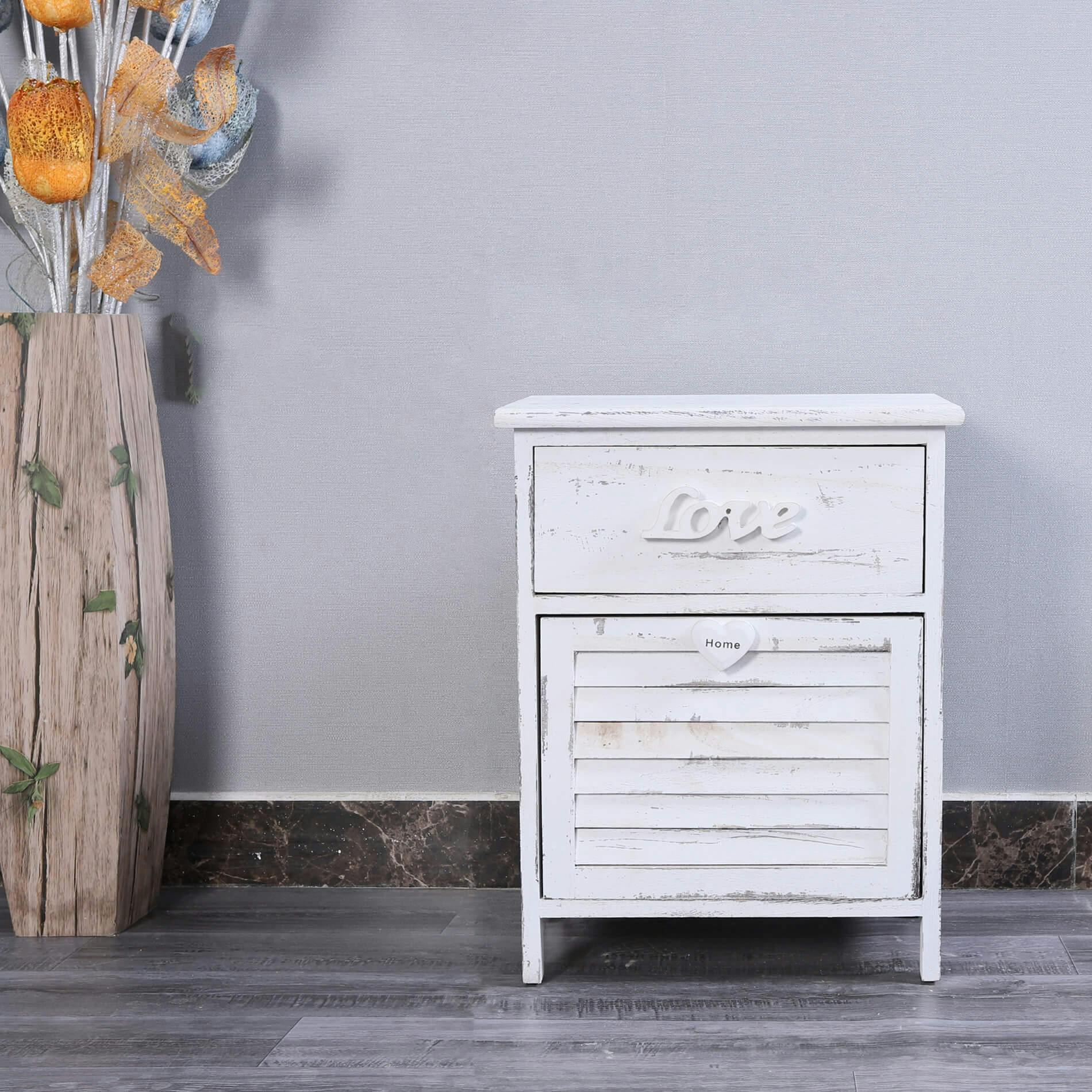 Rebecca Mobili Comodino Mobiletto 2 Cassetti Legno Bianco Shabby 51x40x29