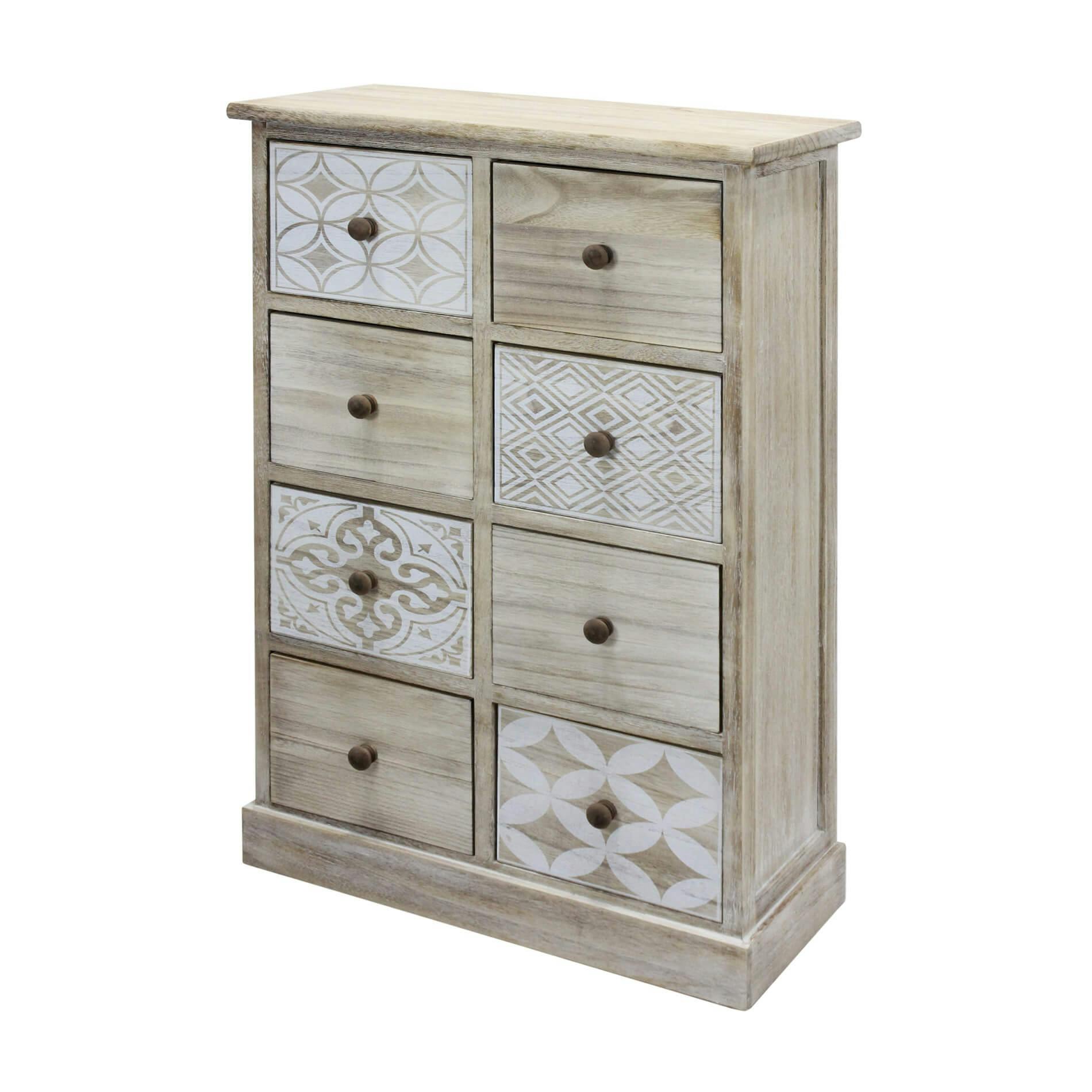 Rebecca Mobili Cassettiera Comodino Bianco Stampe Legno 4 Cassetti 76x30x25