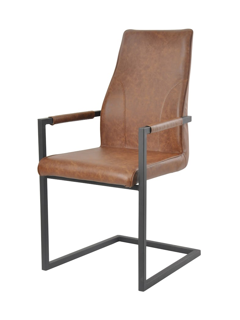SalesFever Freischwinger Stuhl 2er Set | Bezug Kunstleder | Gestell Metall  schwarz lackiert | geschwungene Rückenlehne | hellbraun | METRO Marktplatz