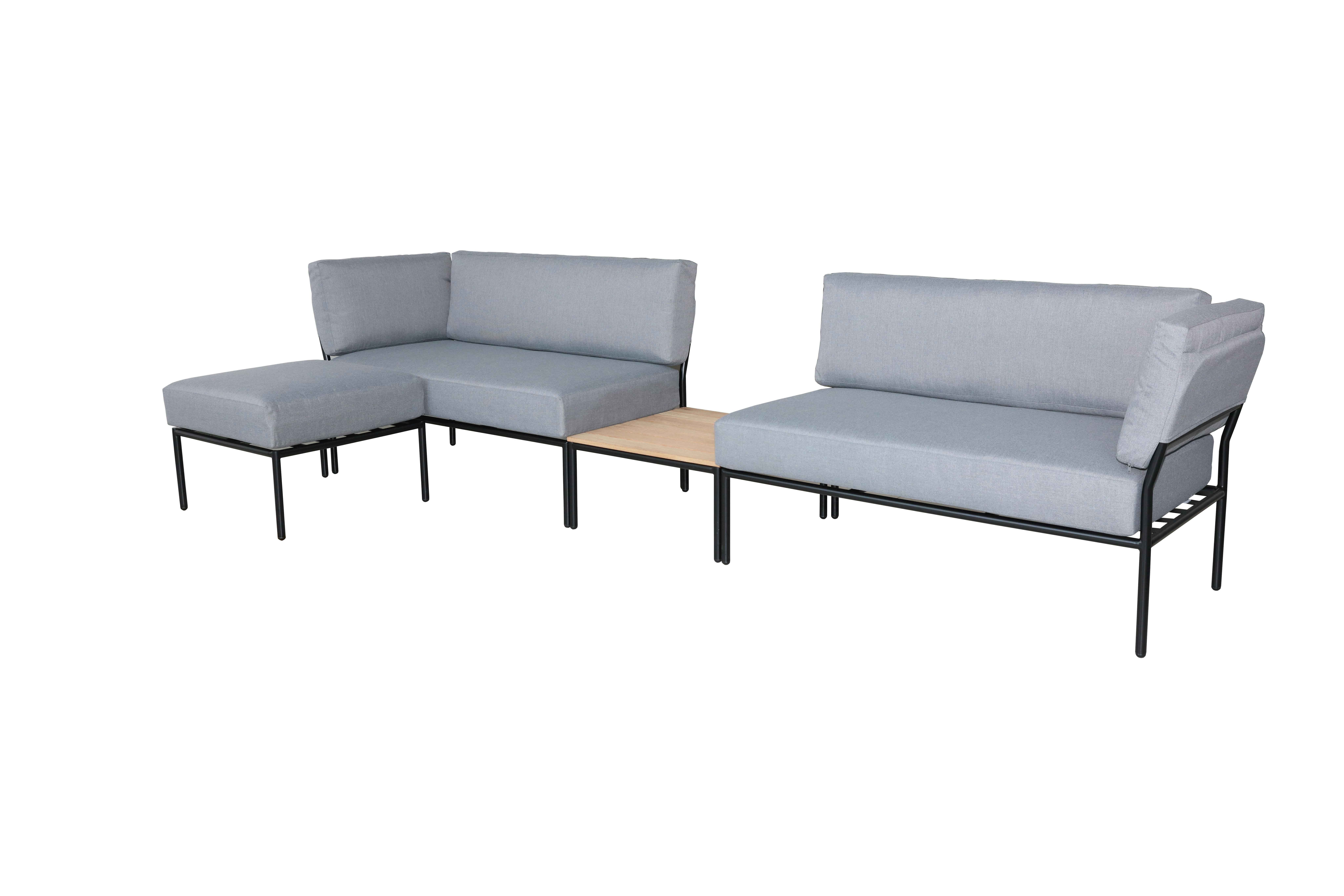 METRO Professional modulaire loungeset, staal/teak/polyester, x 71,5 x 72 incl. kussens, grijs, 4-delig. MAKRO Webshop