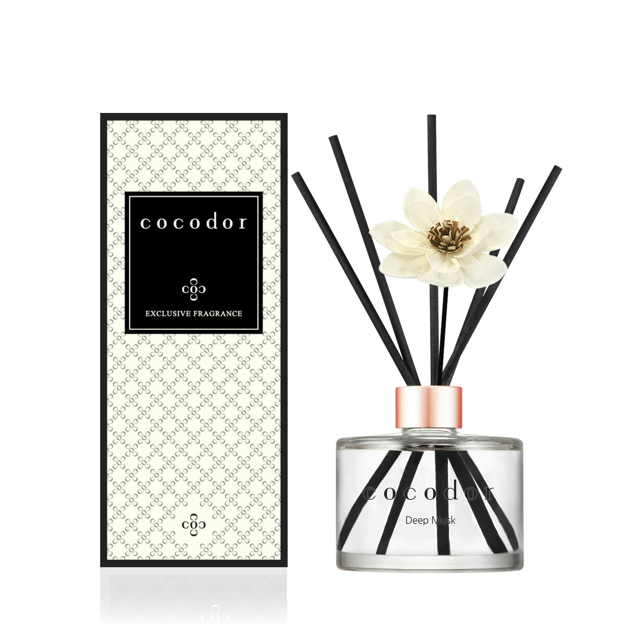 Cocodor diffusore di profumo White flower da 200ml, profumo Deep Musk, 5  bastoncini, 1 fiore in legno, 6 pezzi.