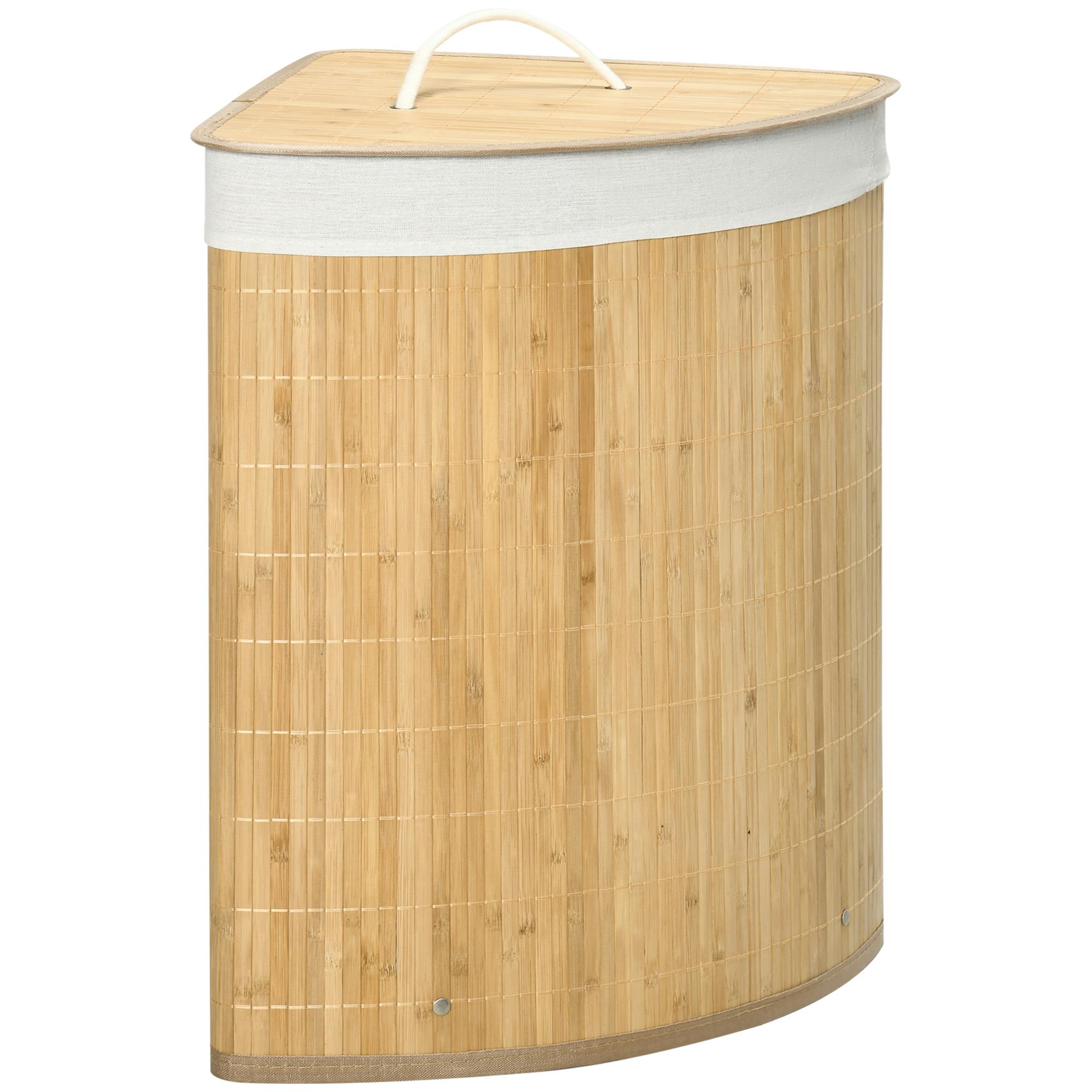 HomCom® Cesto para Ropa Sucia Plegable con Tapa Cubo para Colada Cesta de  Lavandería Rectangular Bambú 70L con Asas 40x30x60cm Marrón
