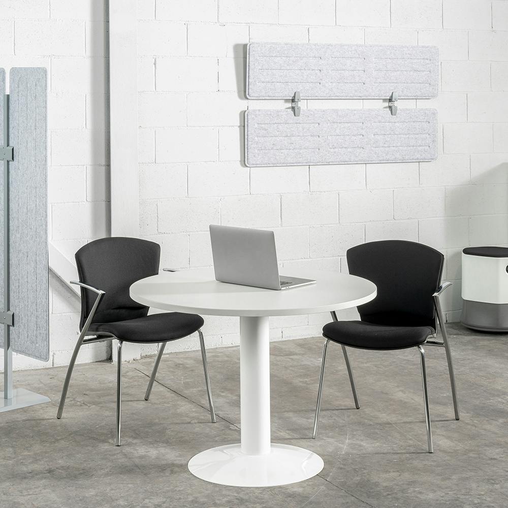 Rocada mesa de reuniones redonda 100cm de diámetro. altura 72cm. color:  pata metálica gris / tablero haya
