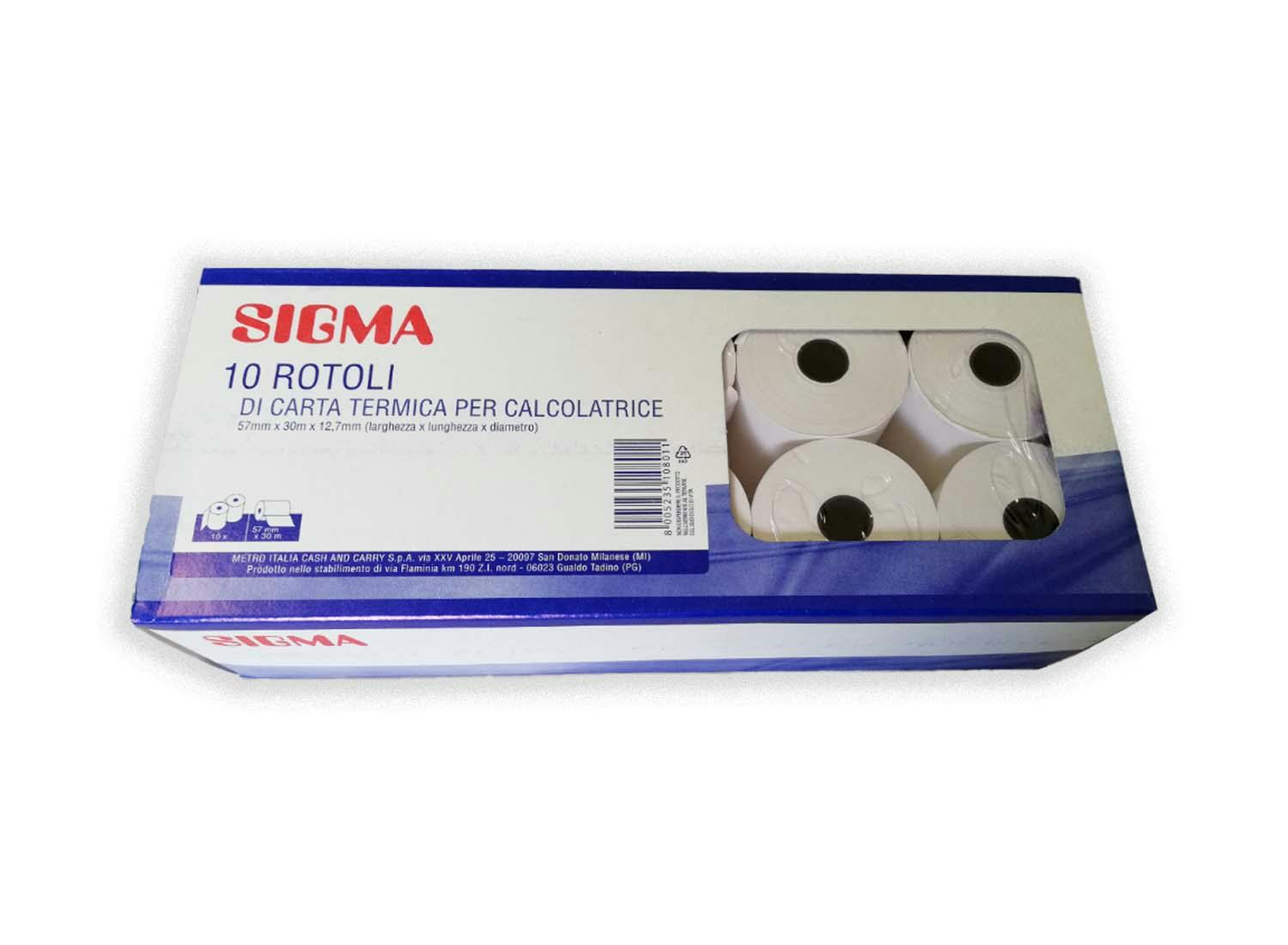 Sigma rotoli per calcolatrice, carta termica BPA free 55 g/mq, 57 mm x 30  m, 10 rotoli per confezione