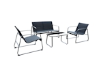 aro Conjunto de salón exterior, acero/ textileno/ vidrio, (1 sofá de 2 plazas,2 sillas,1 mesa de café), resistente a la intemperie, negro, 4 piezas