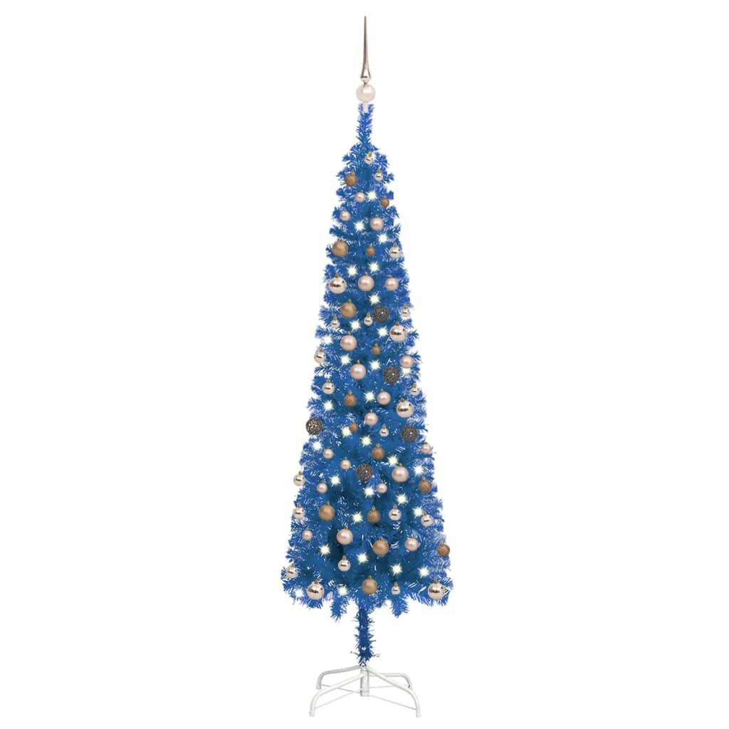 Schlanker Weihnachtsbaum mit LEDs & Kugeln Blau 210 cm METRO Marktplatz