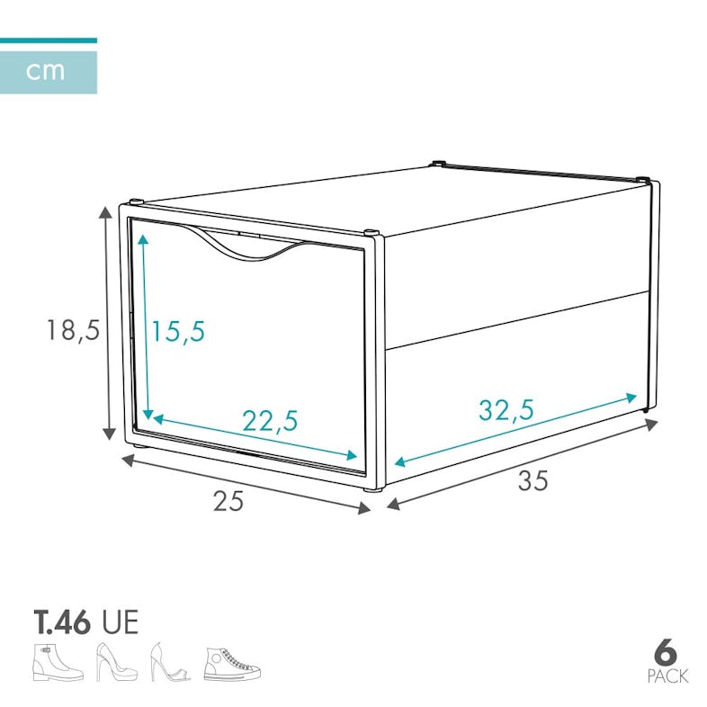 Pack 6 Cajas Transparentes Apilables Y Antivuelco Para Zapatos 25x35x18,5  Cm Hasta T.46 - Max Home con Ofertas en Carrefour