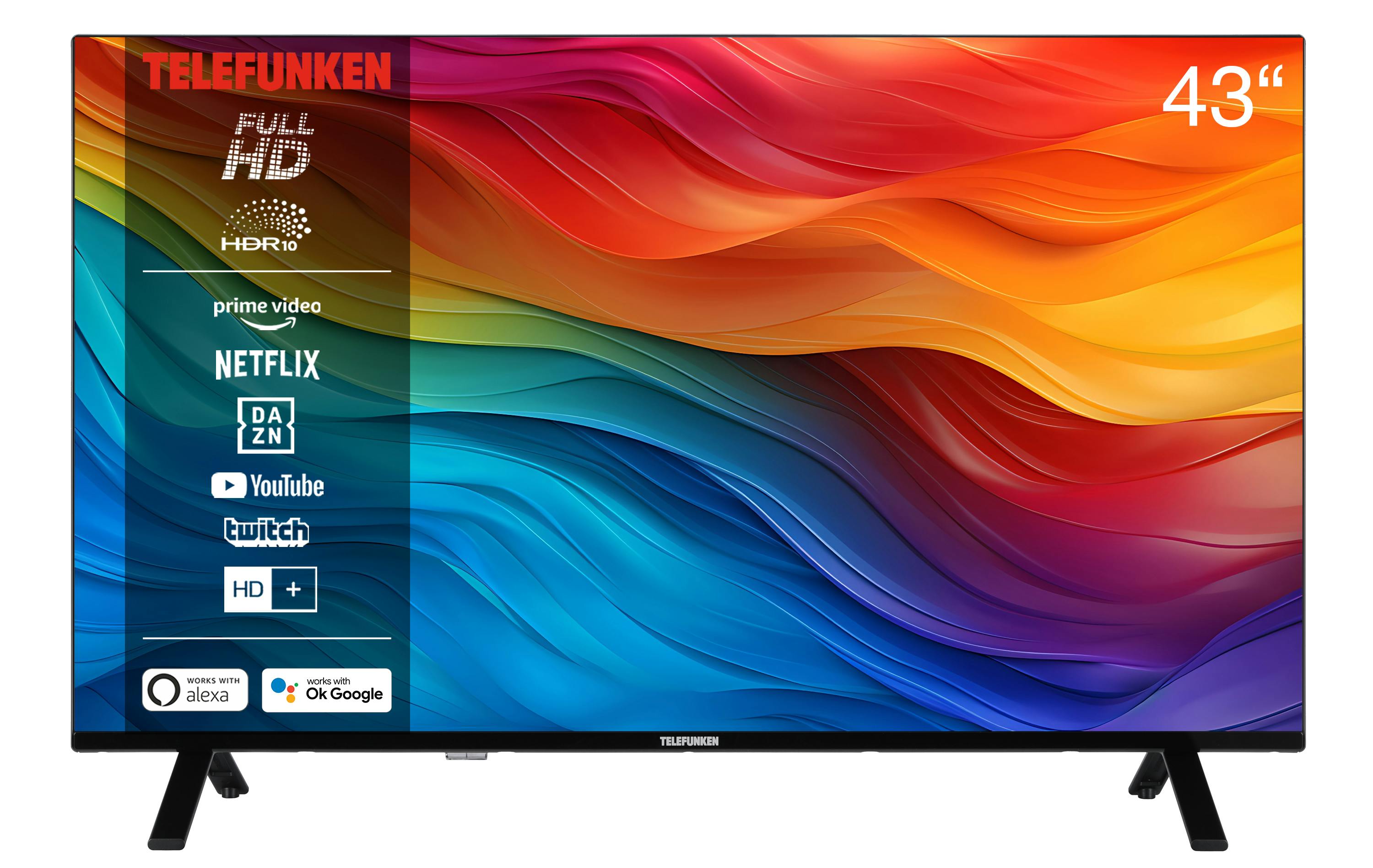 Telefunken XF43SN750S 43 Zoll Fernseher/Smart | 6 inkl. Triple-Tuner) HDR, - Monate HD+ HD, METRO TV Marktplatz (Full
