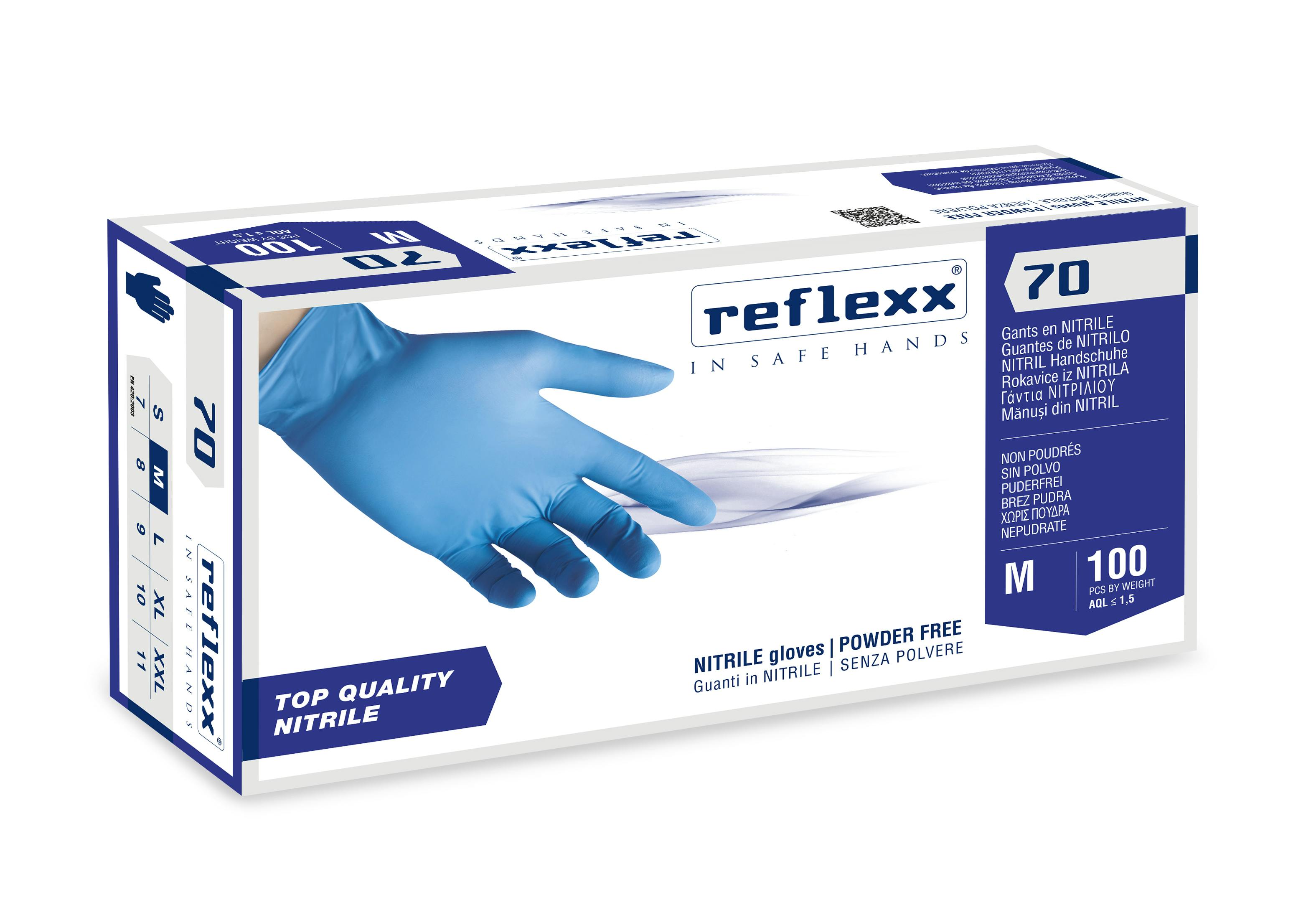 Reflexx R70, guanto monouso, nitrile, taglia M, peso 4.9 gr, 100 pezzi,  azzurro