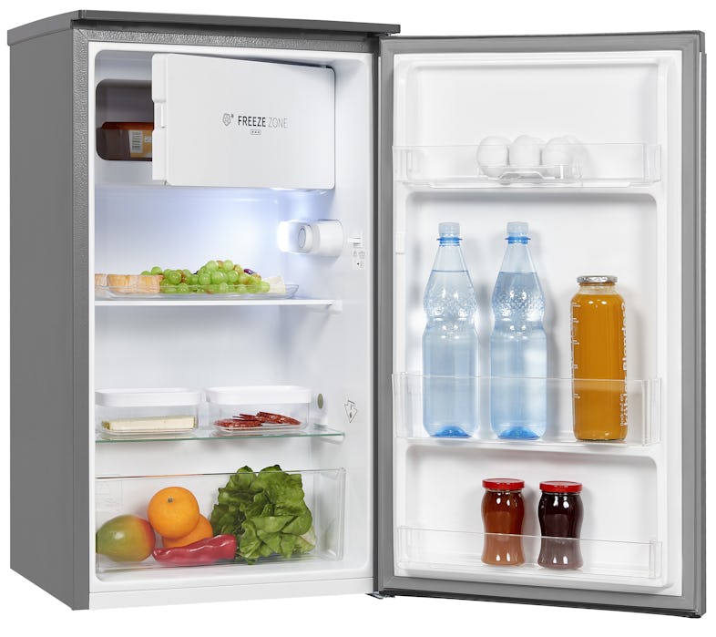 Exquisit Kühlschrank KS117-3-010E silber, Kühlschrank mit Gefrierfach  freistehend 82 l Volumen, Gemüsefach