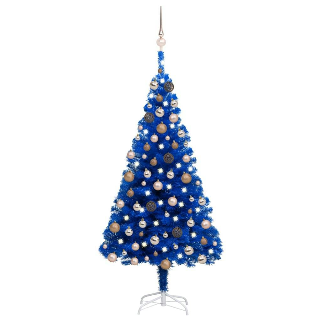 Künstlicher Weihnachtsbaum mit LEDs & Kugeln Blau 120 cm PVC METRO