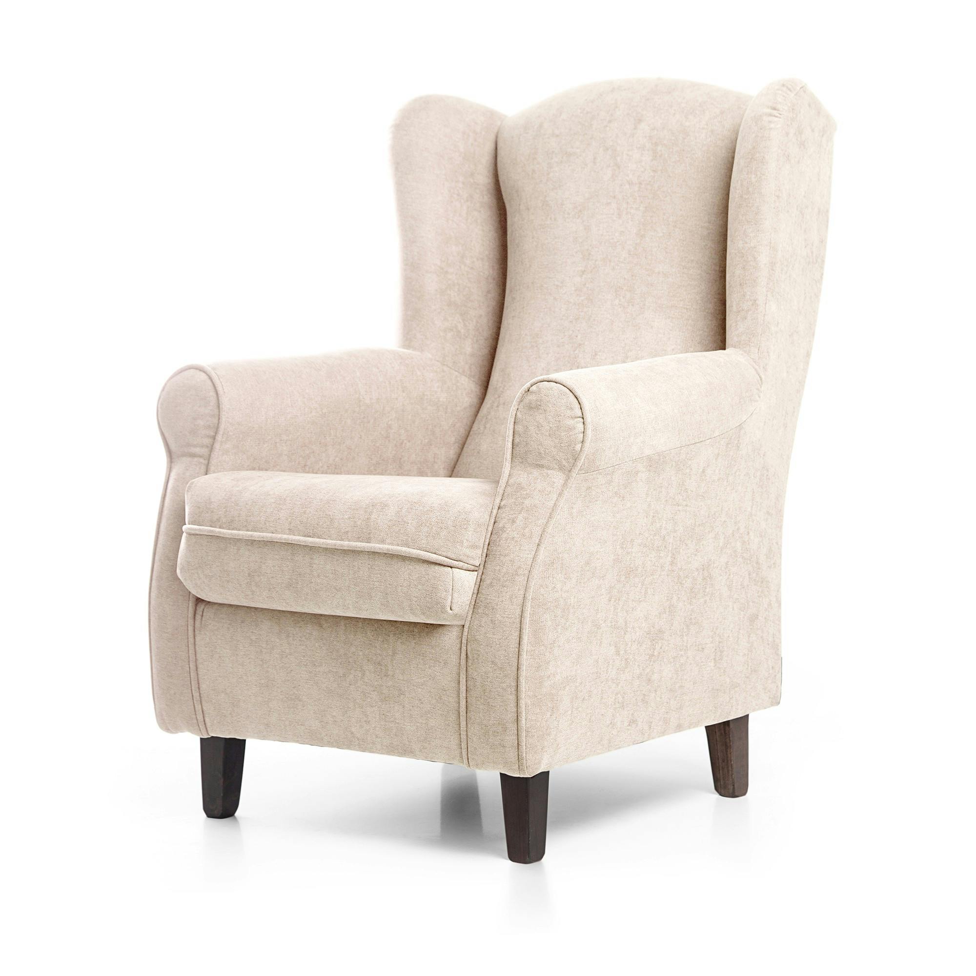 Sillón Irene SUEÑOSZZZ Sillón Orejero Tapizado En Tela Beige Makro