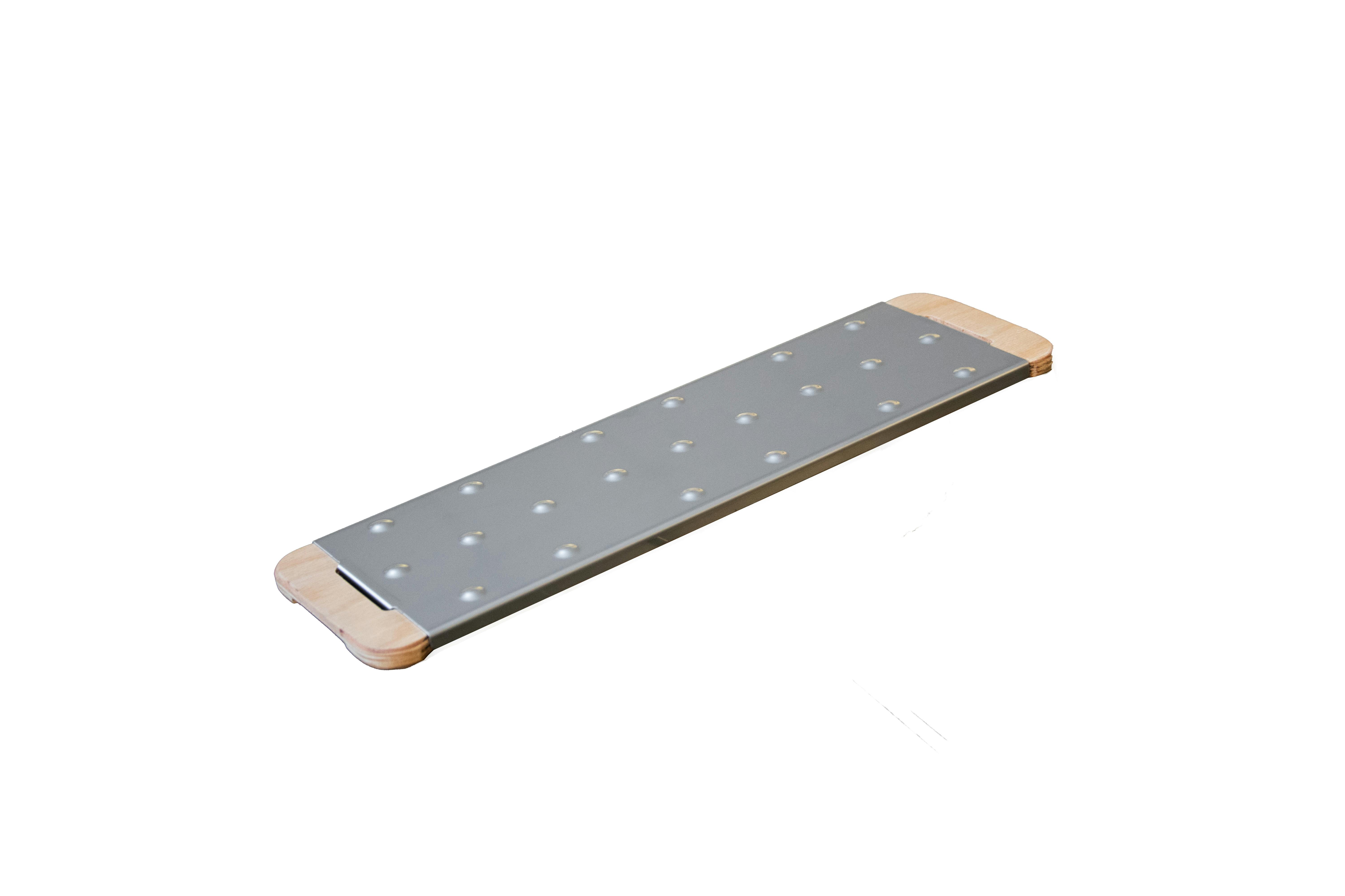 Stil casa, set 10 taglieri per pizze e focacce, supporto in legno, piatto  in acciaio inox, 40,5x12 cm - interno 35,5x12 cm.