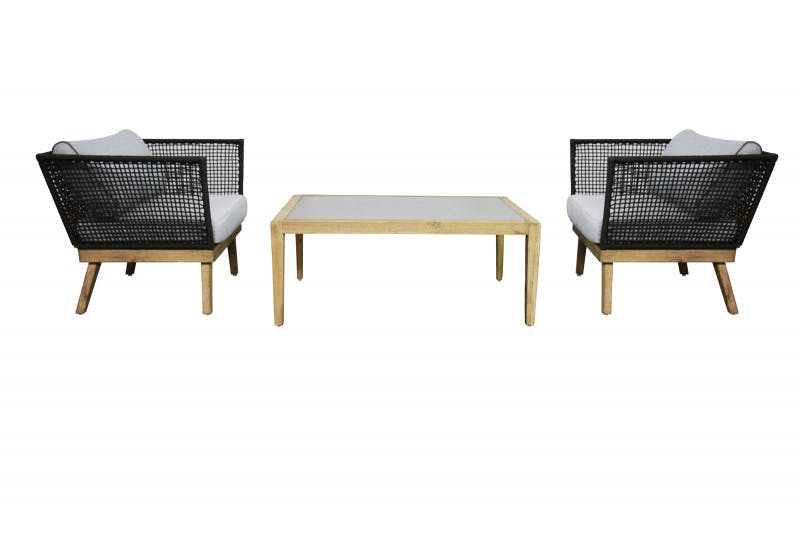 Gartenset 'Cuba' in anthrazit, 1x Tisch + 2x Stuhl Seilwicklung