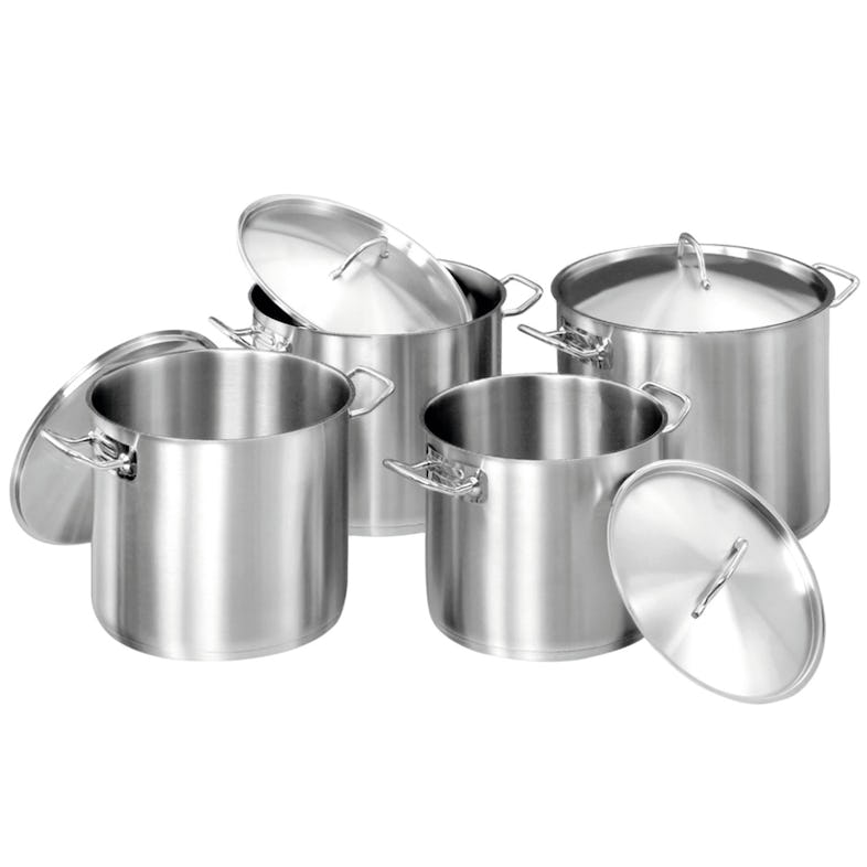 MBH - Set di 4 pentole professionali con coperchio in acciaio inossidabile,  8 - 9 - 13 - 15 litri per la cucina industriale, ristorante e ospitalità.