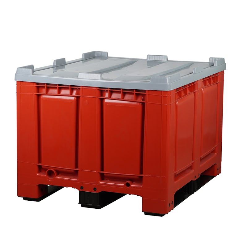 Groß-Klappbox / Großbehälter mit 3 Kufen, 670 Liter, LxBxH 1200x1000x850  mm, Wände/Boden geschlossen, grau, Großboxen, Paletten- und Großboxen, Behälter und Kästen