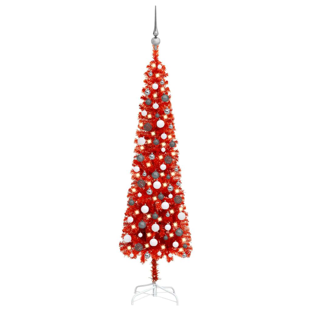 Schlanker Weihnachtsbaum mit LEDs & Kugeln Rot 180 cm METRO Marktplatz