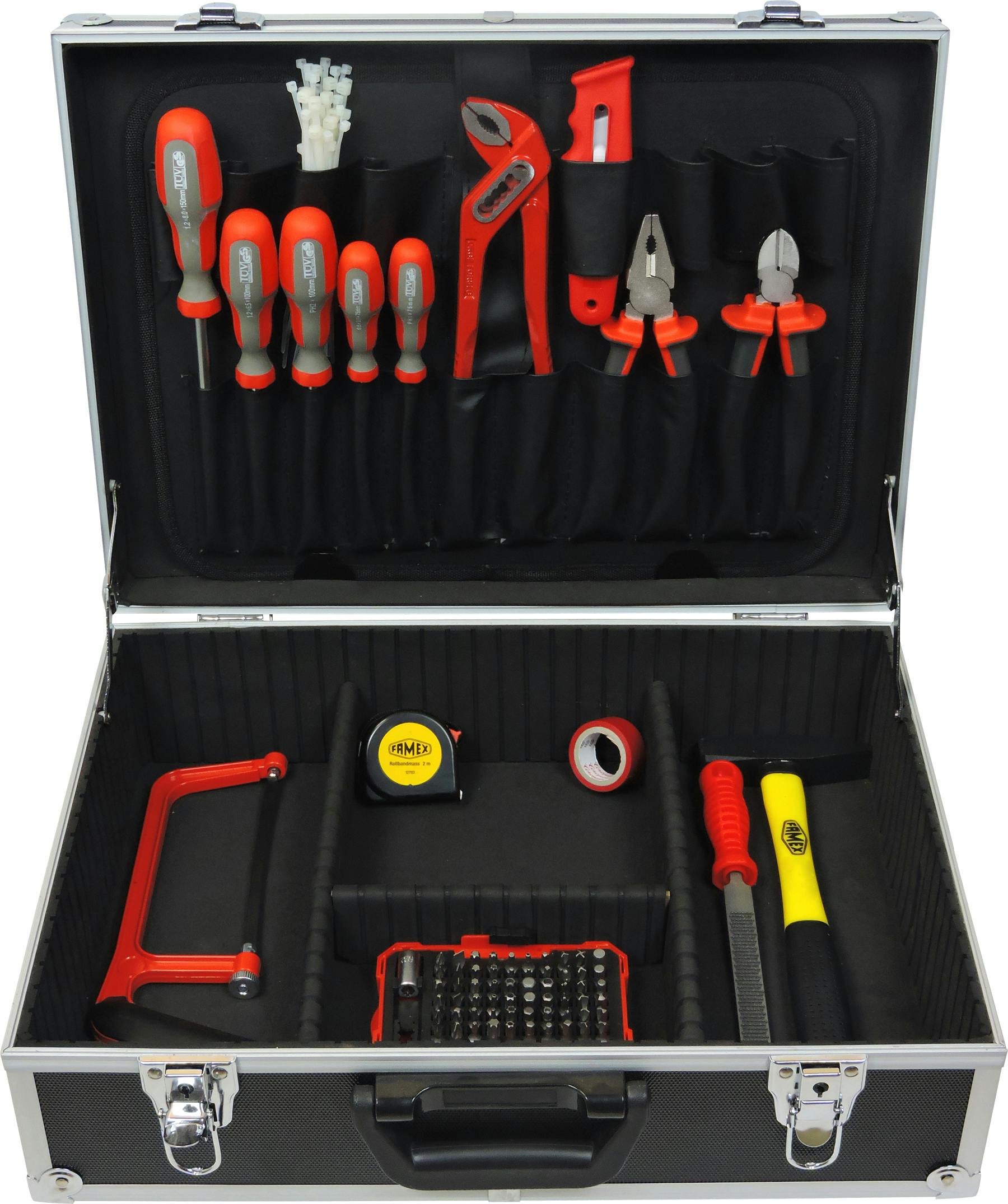 FAMEX 758-63 Alu Werkzeugkasten | gefüllt Marktplatz bestückt METRO Werkzeugkasten mit - Werkzeug 132-tlg