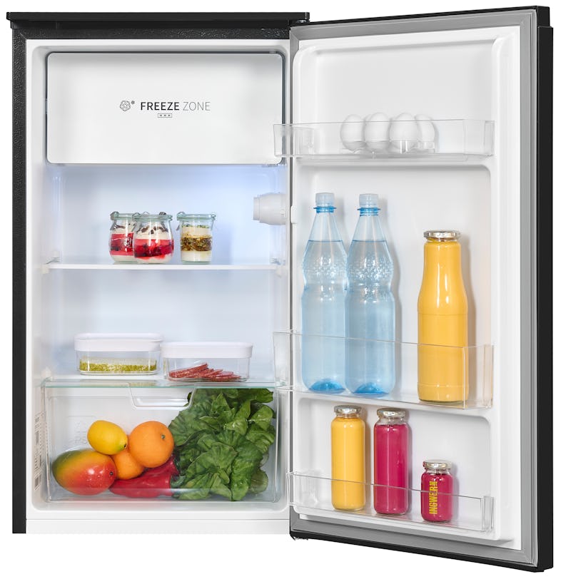 Exquisit Kühlschrank KS117-3-010E silber | Kühlschrank mit Gefrierfach  freistehend 82 l Volumen | Gemüsefach | Freistehender Kühlschrank mit