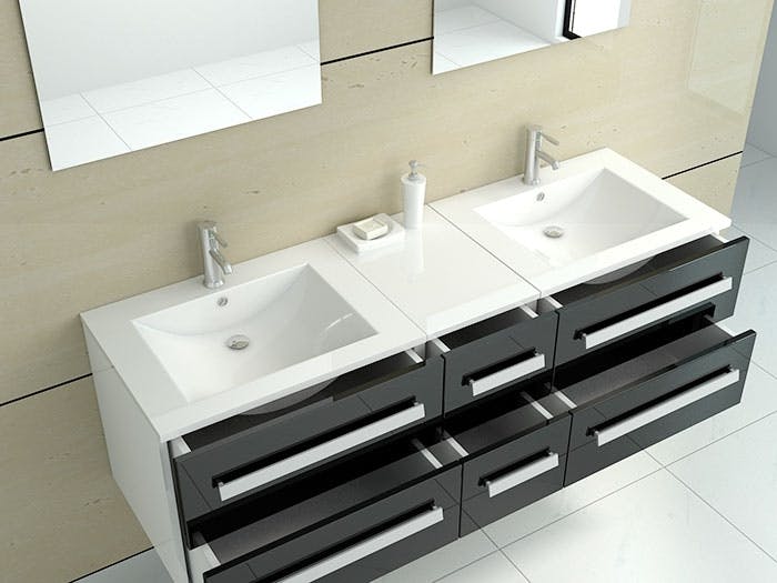 Badmöbel Set Zürich II in schwarz Badset Waschtisch Waschbecken mit