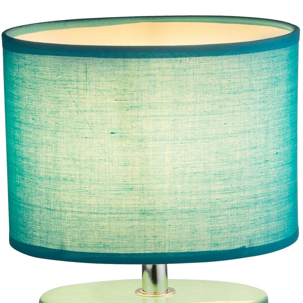Keramik Strahler Textil Schirm Tisch Lampe türkis oval Gäste Zimmer Beleuchtung 