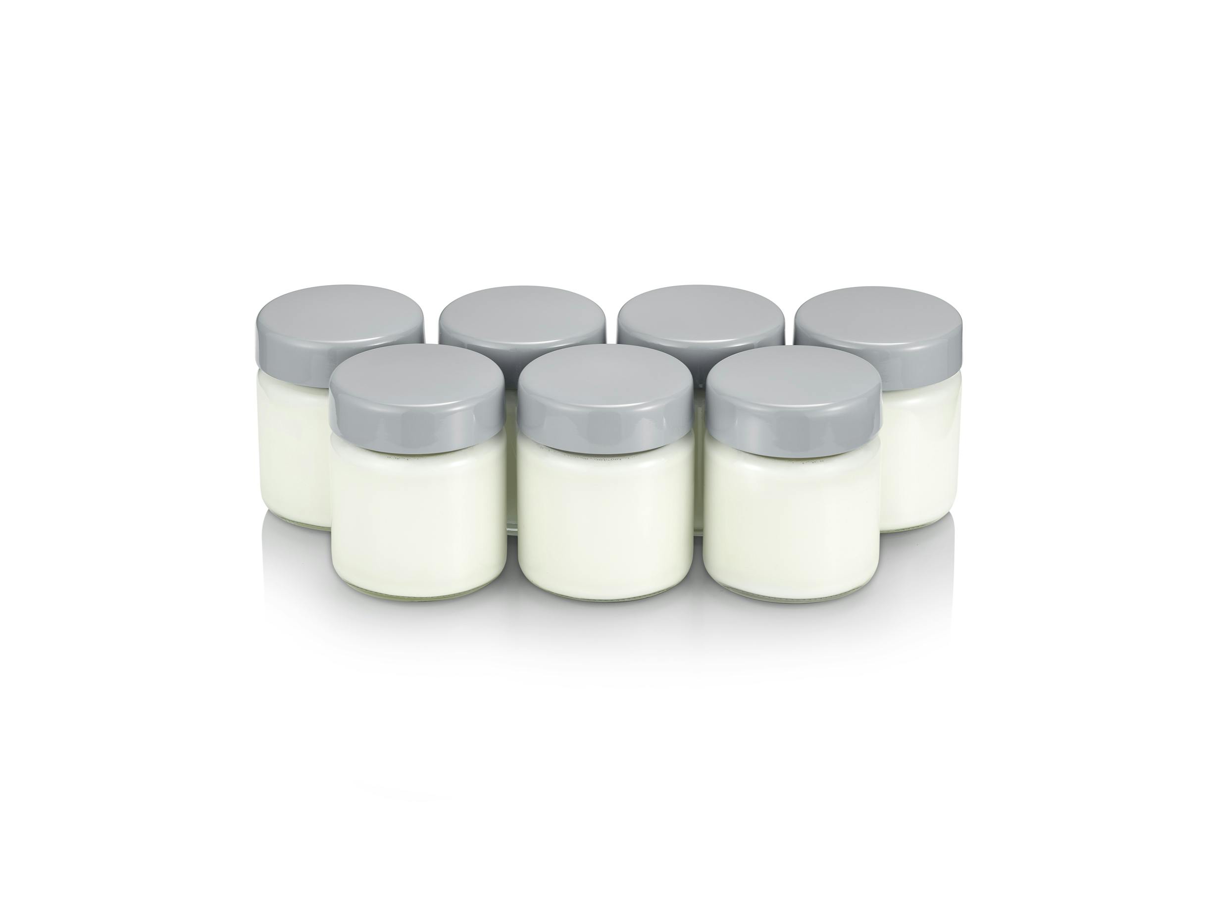 SEVERIN EG 3514 - 7 Tarros de repuesto 150 ml cada uno para yogurtera, con  tapa antiderrames 100% libre de BPA Cristal /Negro