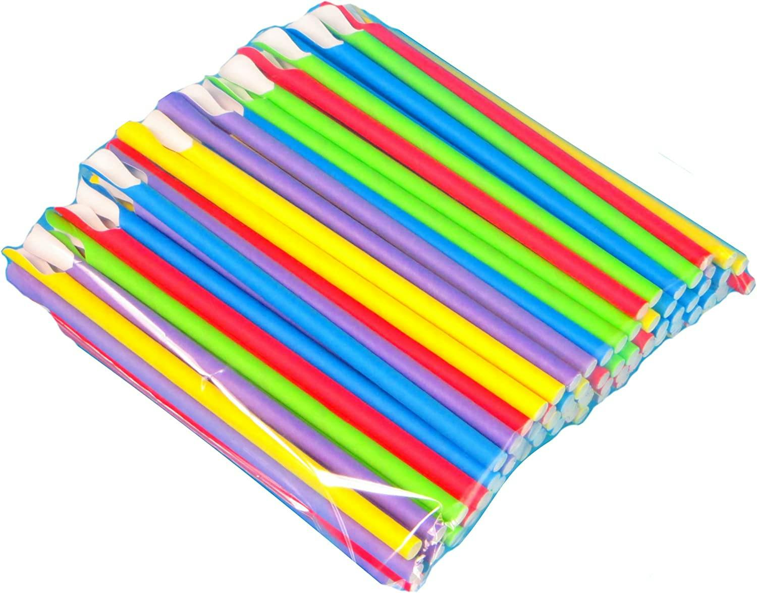Papier Löffelhalme 125 Stück - Biologisch Abbaubar Für Slush & Cocktails