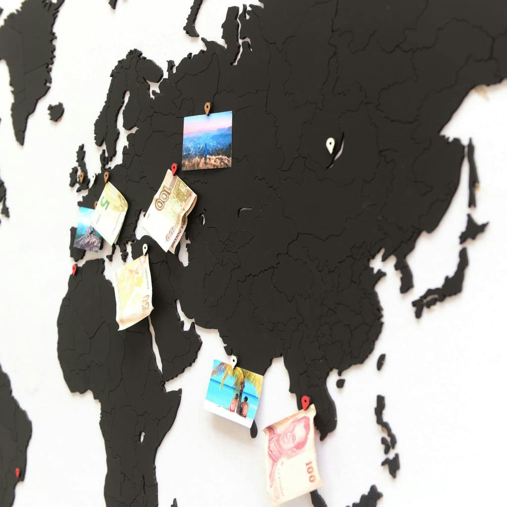 MiMi Innovations Weltkarte Wanddeko Puzzle Schwarz 150x90cm Wandbild Deko 