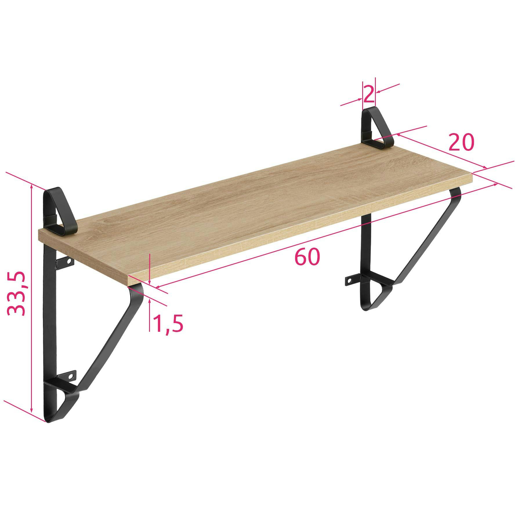 tectake 2 mensole sospese Irvine - Industriale legno chiaro, rovere Sonoma  - 404428