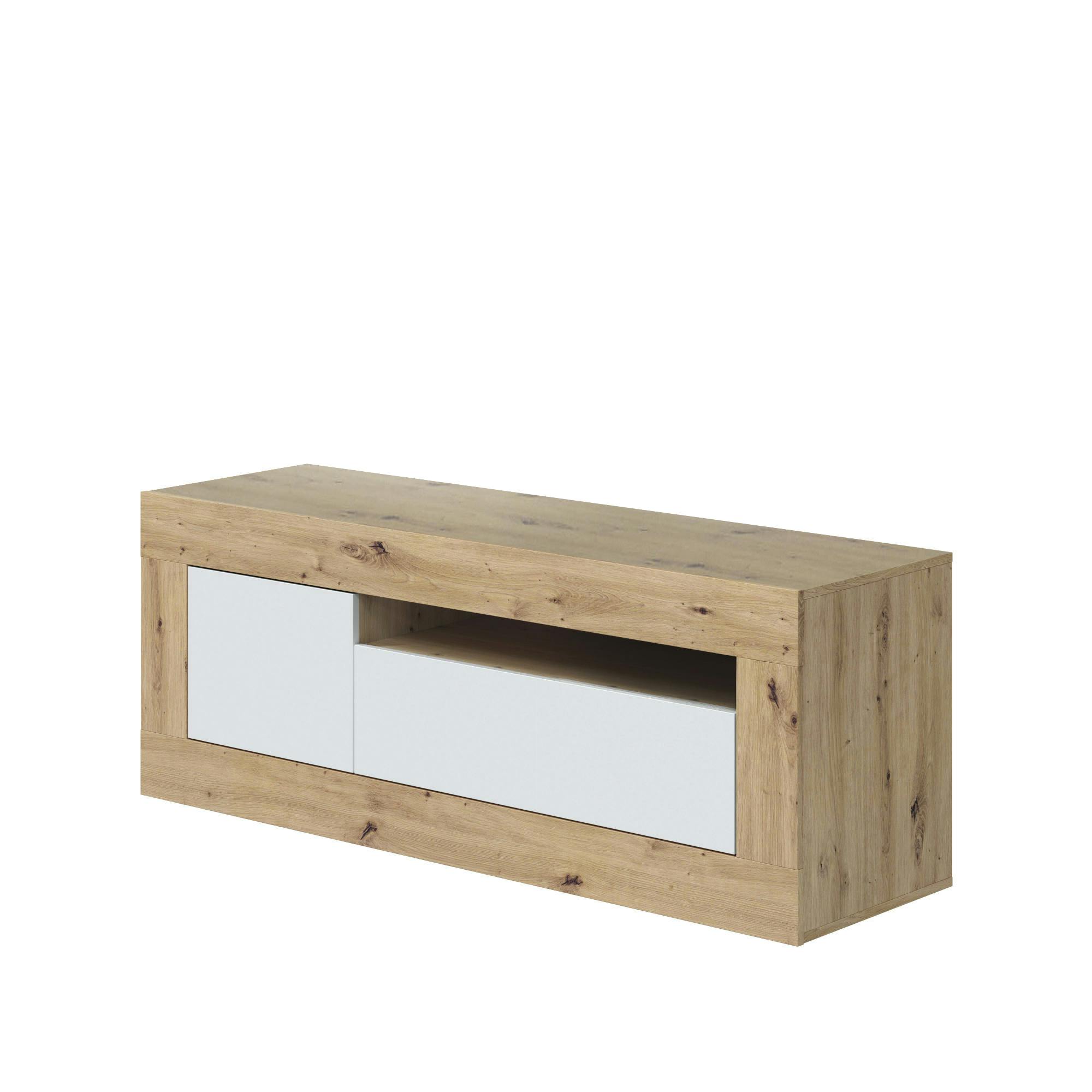 Dmora Mobile porta TV Killeen, Credenza per televisione da soggiorno,  Supporto TV a 2 ante, 139x42h53 cm, Rovere nodi e Bianco