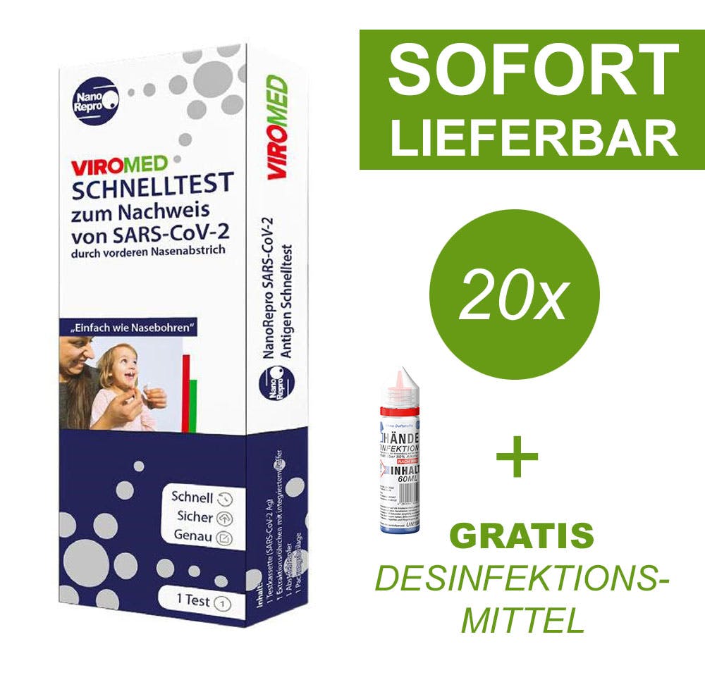 20x VIROMED Nasal Coronatest Corona Antigen Schnelltest Laientest Nase kurzer Test 2cm (einzeln ...