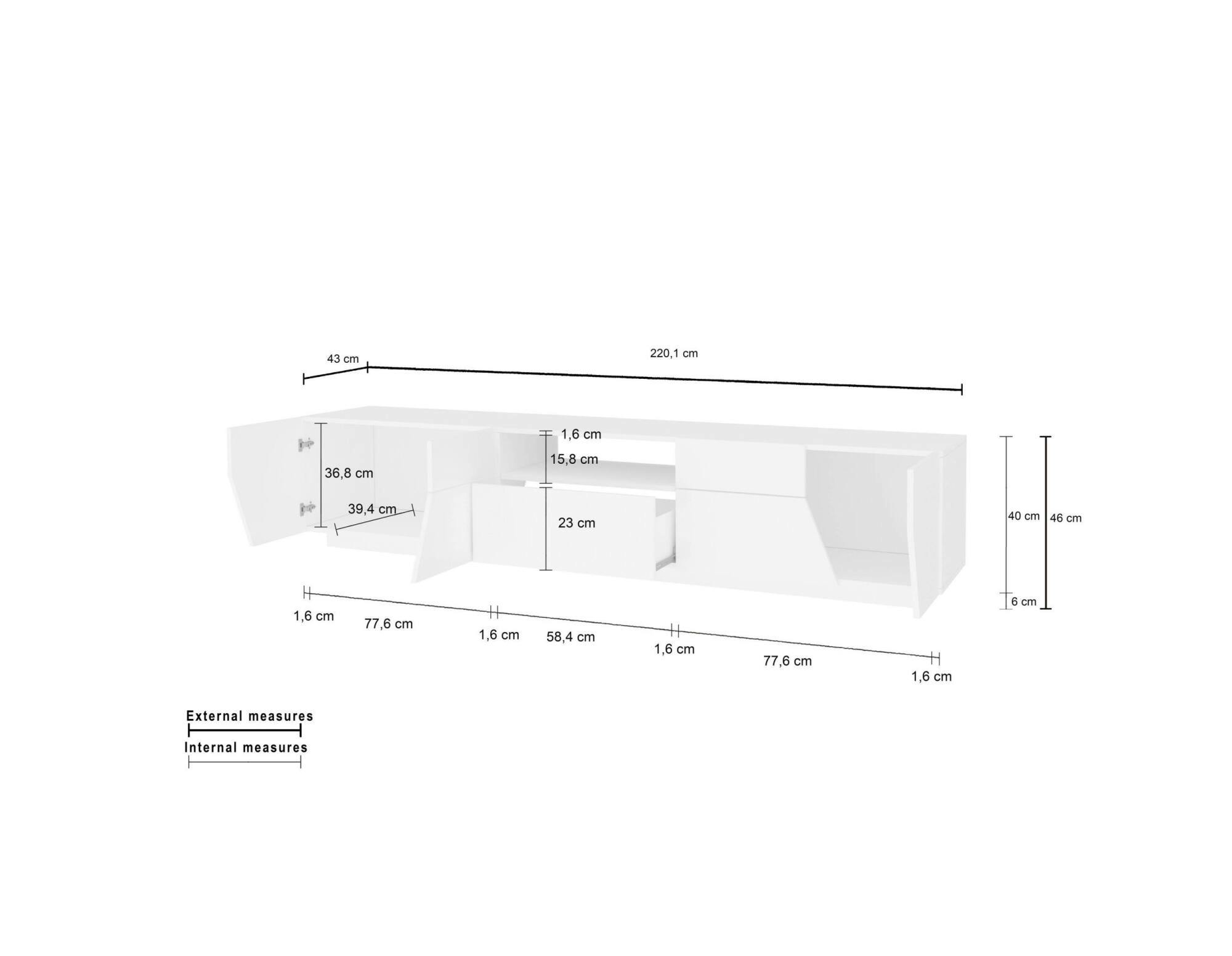 Dmora Mobile porta TV Jacopo, Credenza bassa da soggiorno, Base porta TV,  100% Made in Italy, cm 220x43h46, Ardesia e Acero