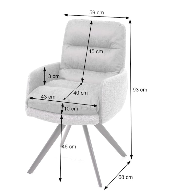 6er-Set Esszimmerstuhl HWC-G66, Küchenstuhl Stuhl, drehbar Auto-Position  Stoff/Textil ~ hellgrau-grau, mit Armlehne