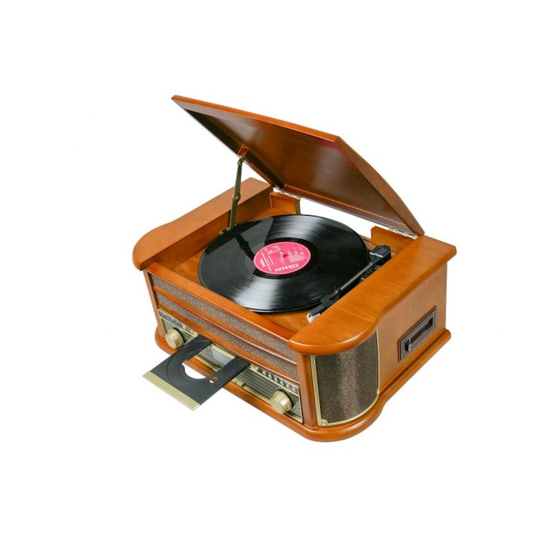 Platine vinyles en Bois laqué style Retro avec Radio et USB Ricatech RMC82, Platines