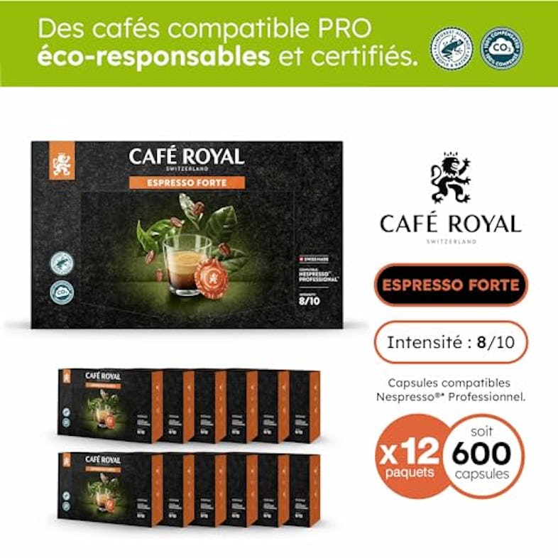 Café en Dosettes - Café Royal Pro, 12 x 50 - Compatibles avec les Machines  à café Nespresso®* Professional - Saveur Espresso Forte