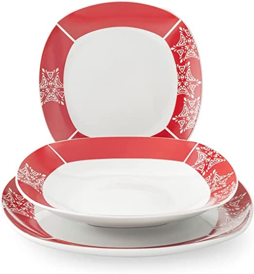 Vajilla Casera Vajilla 18 Piezas Grace Porcelana Roja Makro