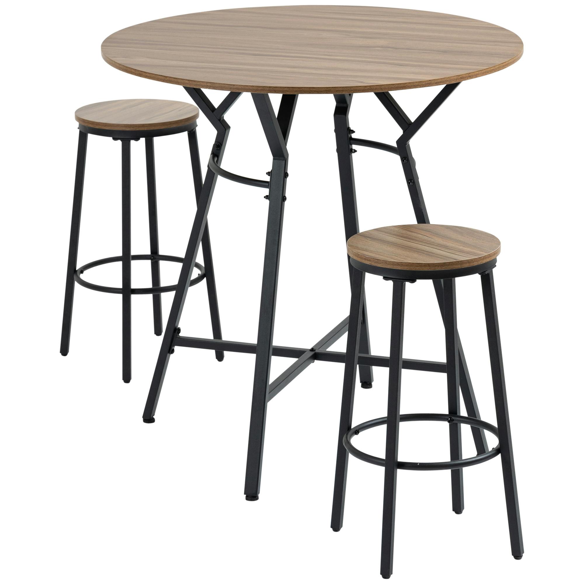 Set de mesa alta de bar y 2 taburetes metal marrón