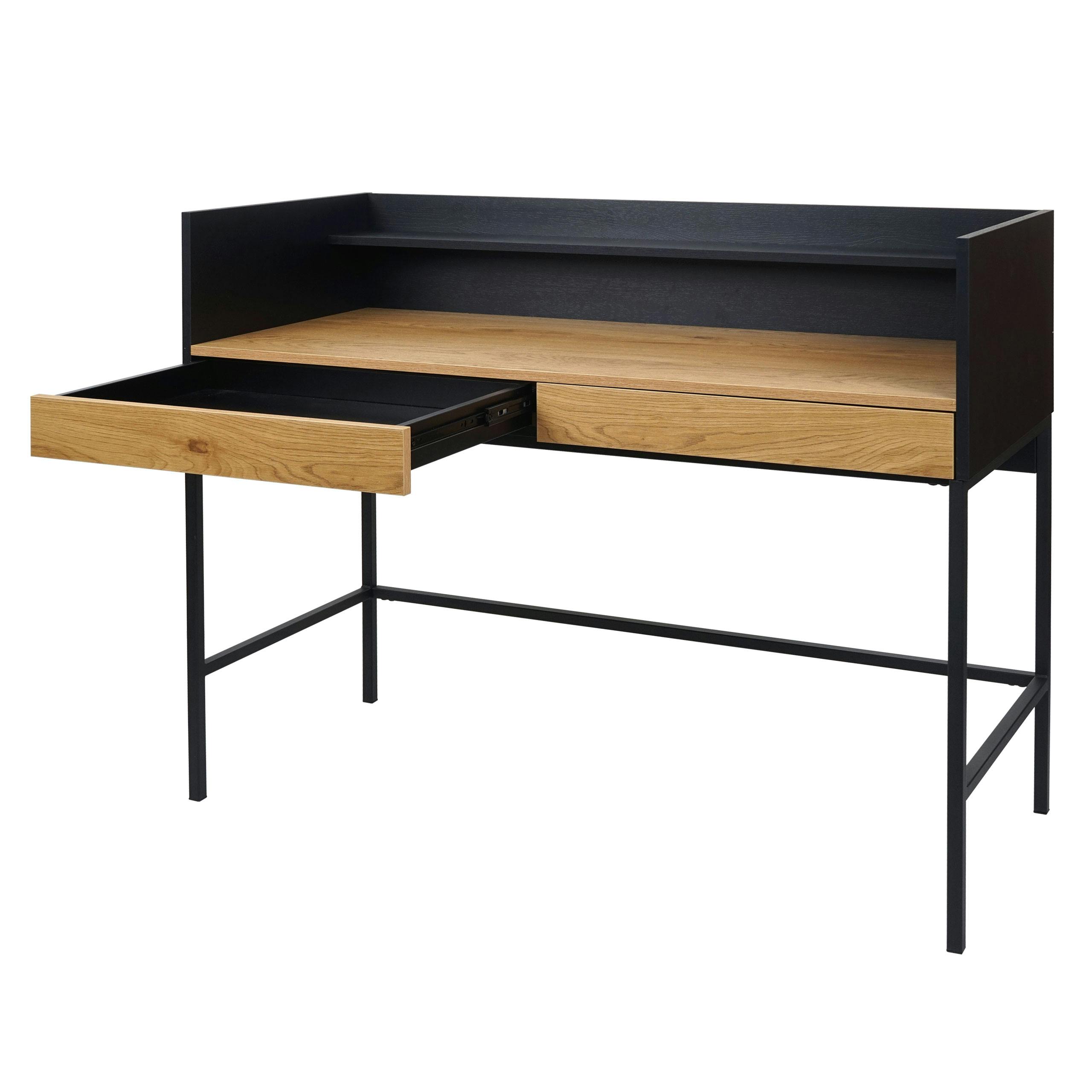 inkt Kan niet Voorkeursbehandeling Bureau HWC-J79, bureautafel computertafel werktafel, lade 120x50cm hout  metaal ~ eiken look | MAKRO Webshop