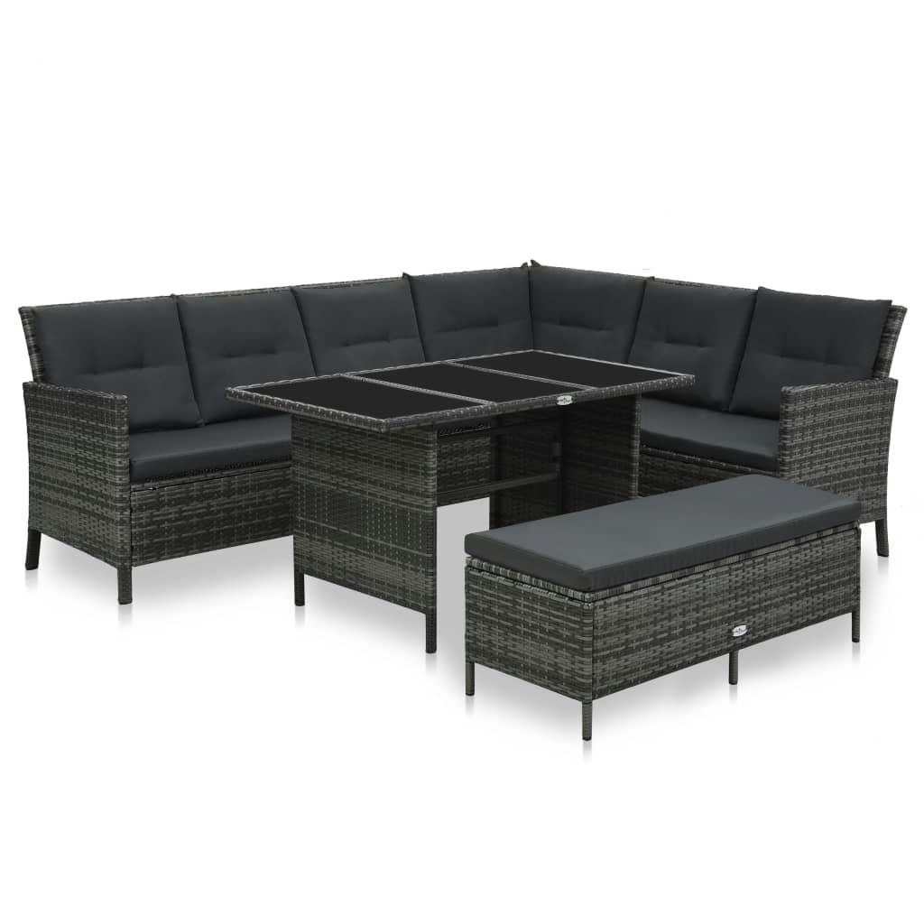 VidaXL 3-tlg. Garten-Lounge-Set Mit Auflagen Poly Rattan Grau | METRO ...