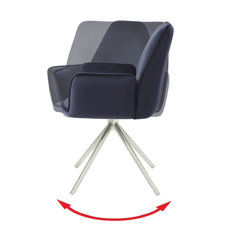 Esszimmerstuhl HWC-G67, Küchenstuhl Stuhl mit Armlehne, drehbar  Auto-Position, Samt ~ anthrazit-blau, Edelstahl