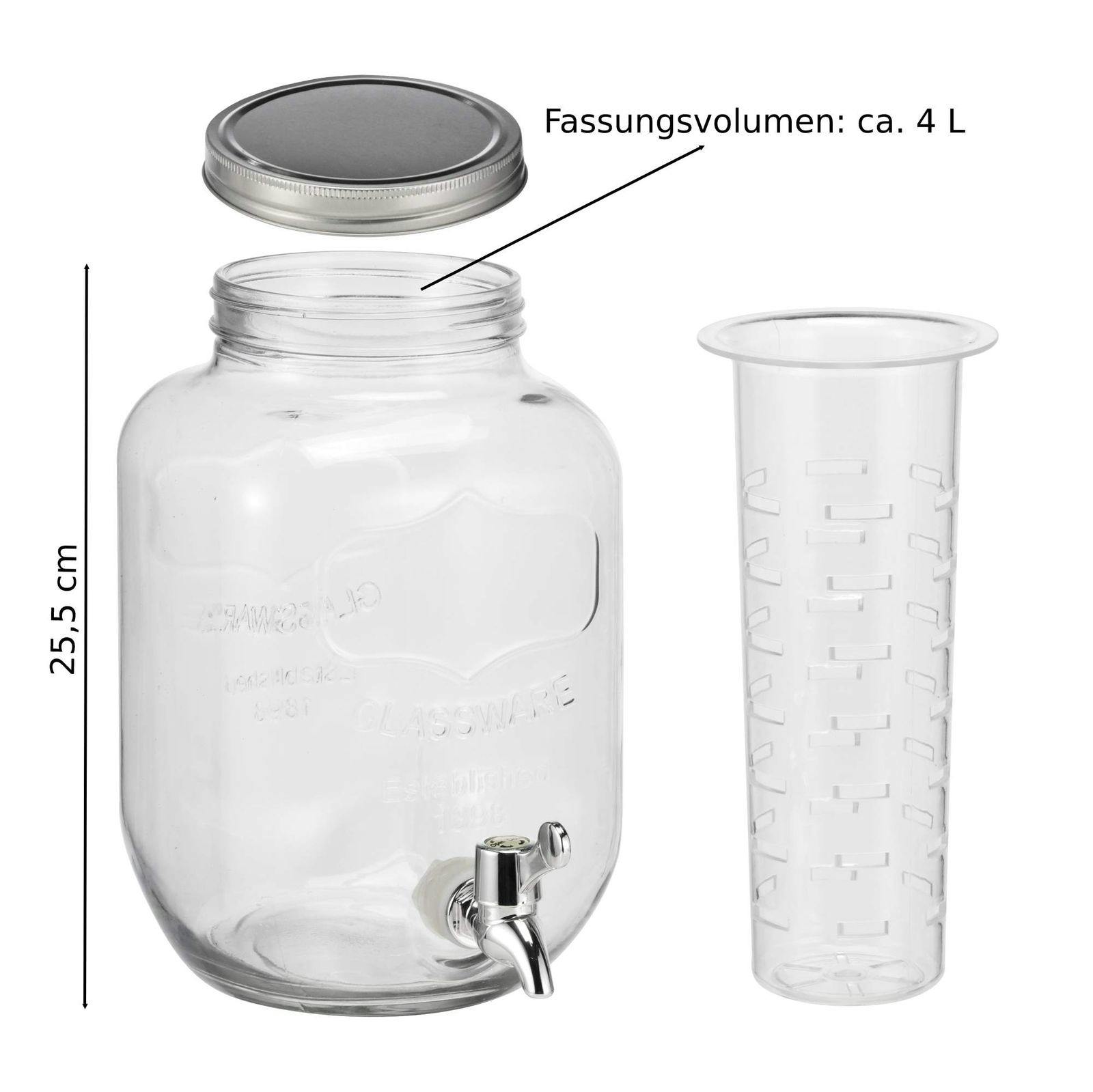 Getränkespender Glas Zapfhahn 4L