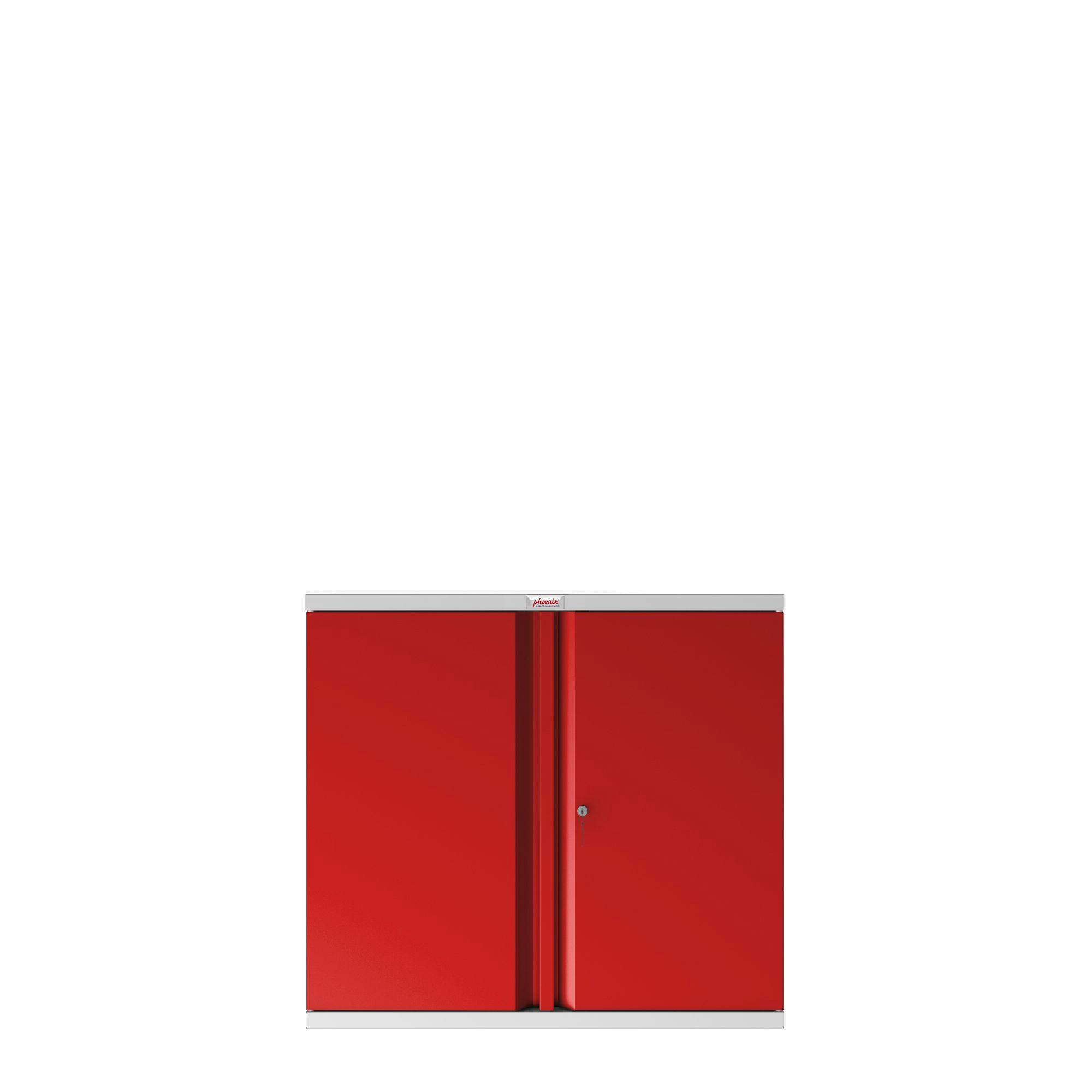 Der Phoenix Aktenschrank SCL0891GRK aus Stahl mit 2 Türen und 1 Regal,  grauer Korpus und rote Türen mit Schlüsselschloss | METRO Marktplatz