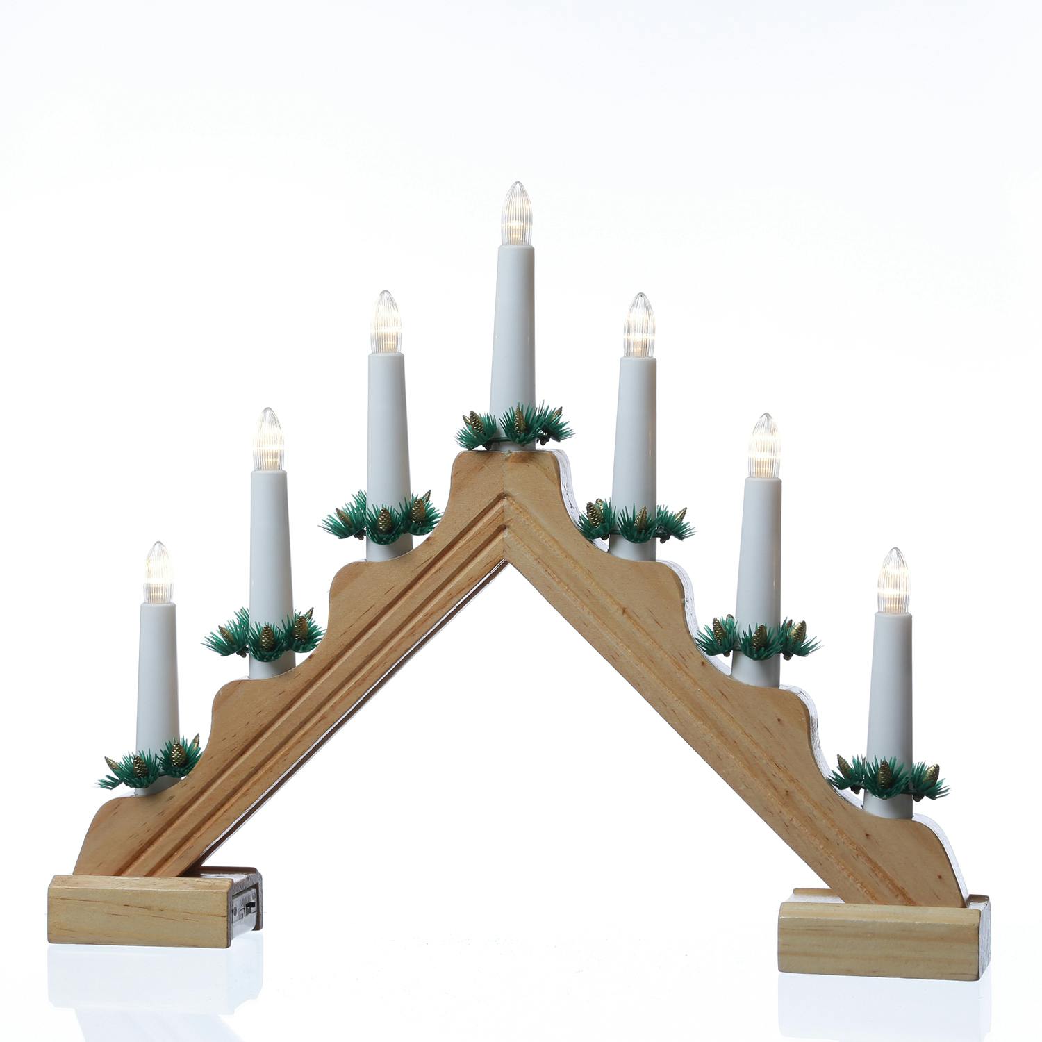 LED Schwibbogen Lichterbogen Weihnachtsleuchter Batteriebetrieb Marktplatz | 39cm L: METRO 7 Kerzen