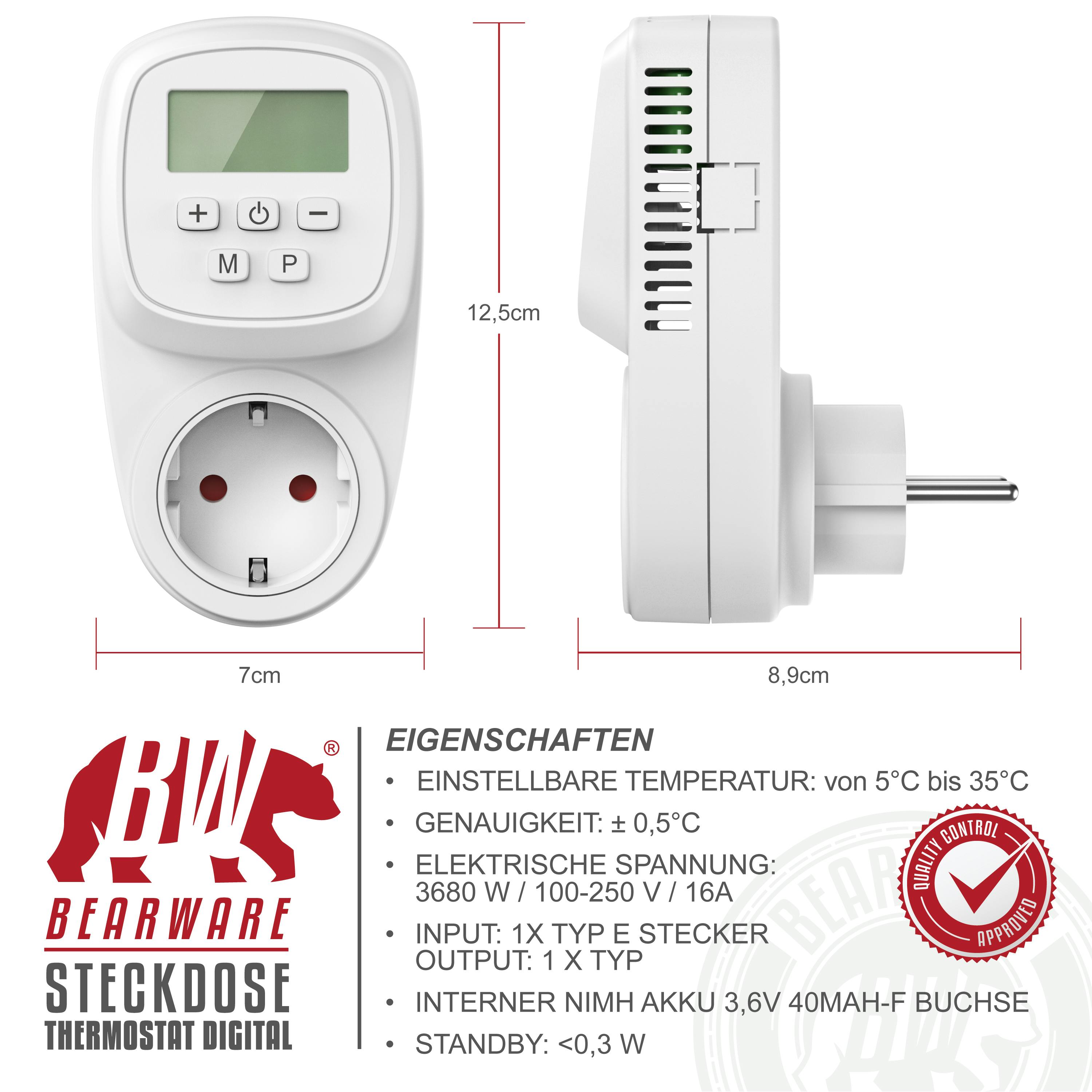 Digitaler Steckdosenthermostat Thermostat Steckdose Innenthermostat EU  Stecker